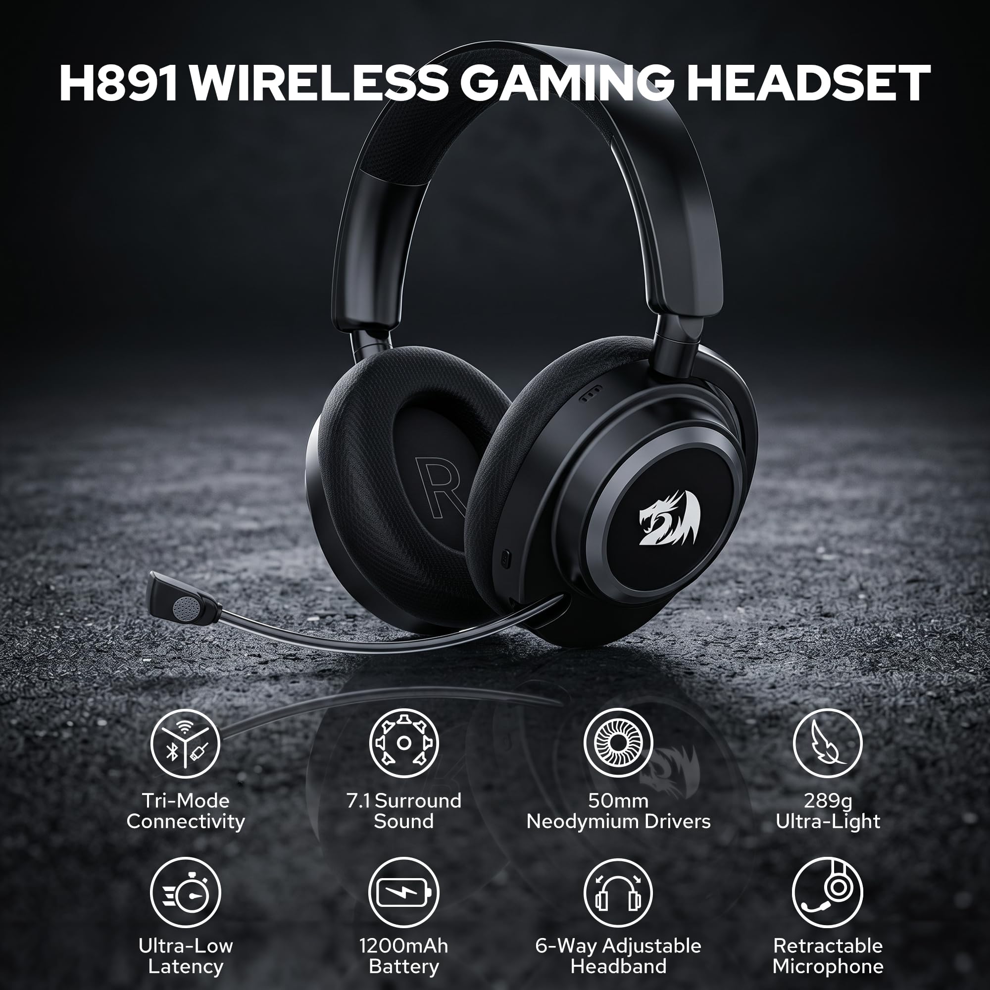 Redragon H891 Casque Gamer Tri Mode sans Fil 65H Autonomie 71 50mm V2
