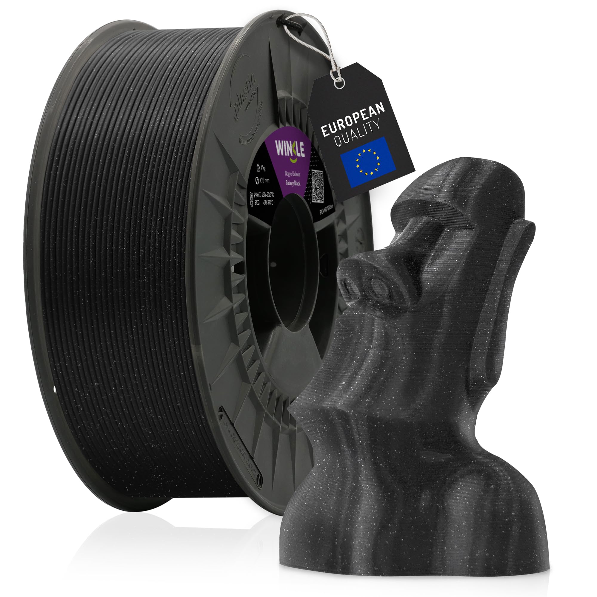 WINKLE Filament PLA HD Glitter Galaktyka Czarna do Drukarki 3D | 1,75 mm, 300 g | Dokładność Wymiarowa, Wygląd Brokatu