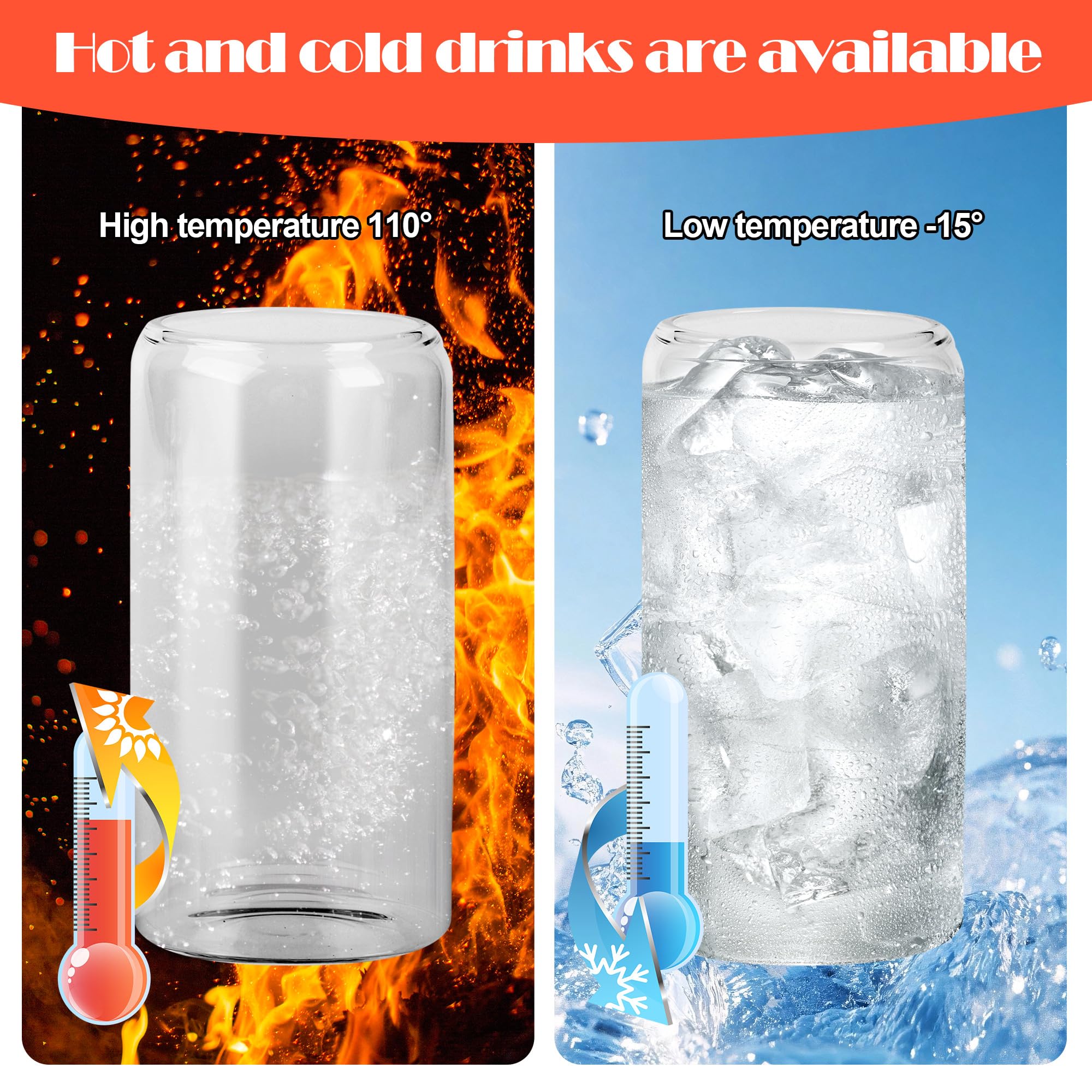 Yorkaan Drinkglazen met Bamboedeksels en Glazen Rietje, Bierblikglas, 473ml IJskoffiebekers, Tumbler Helder Glazen Beker Ideaal voor Cocktail, Whisky, Thee, Cola, Sap, Soda - Cadeauset (8-Pack