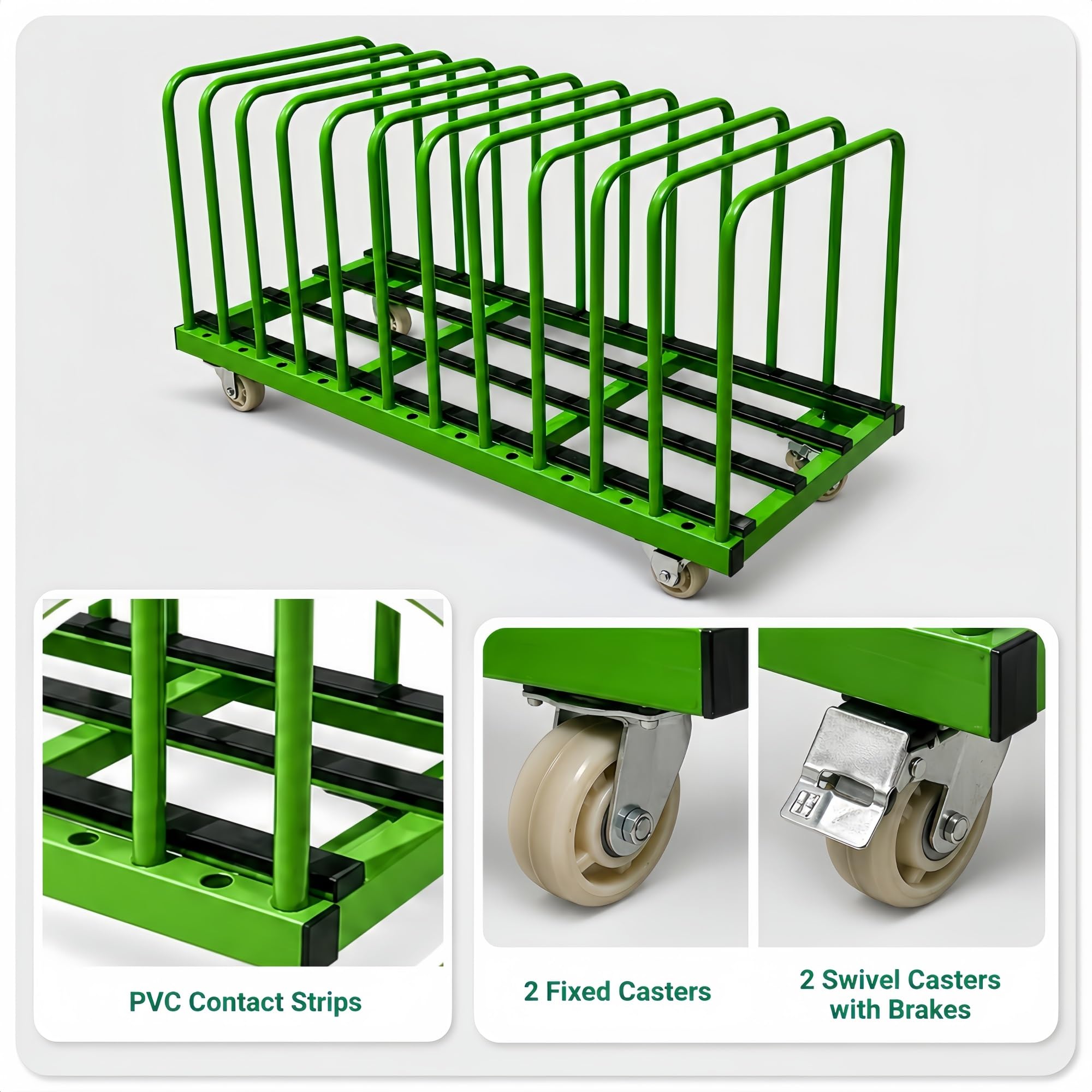 Plattenwagen mit Abnehmbaren Trennbügeln for Glas- und Steinplatten | PVC-Kontaktleisten und 500 kg Nennlast for geordneten Materialtransport(22-Slot High)