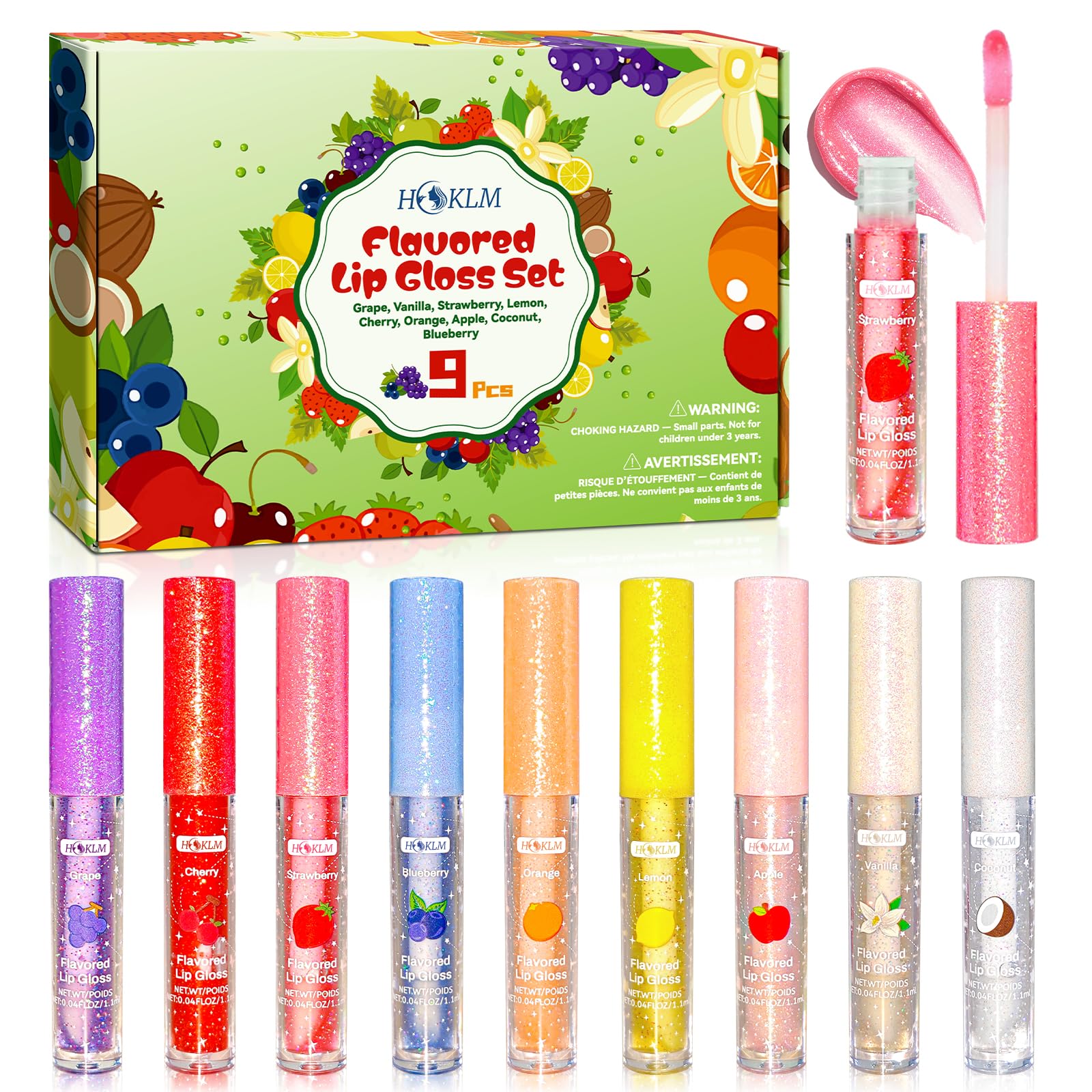 9 Pcs Mini Lip Gloss Bulk,Long Lasting Moisturizing with Vitamin E 9 Pcs-9 flavors