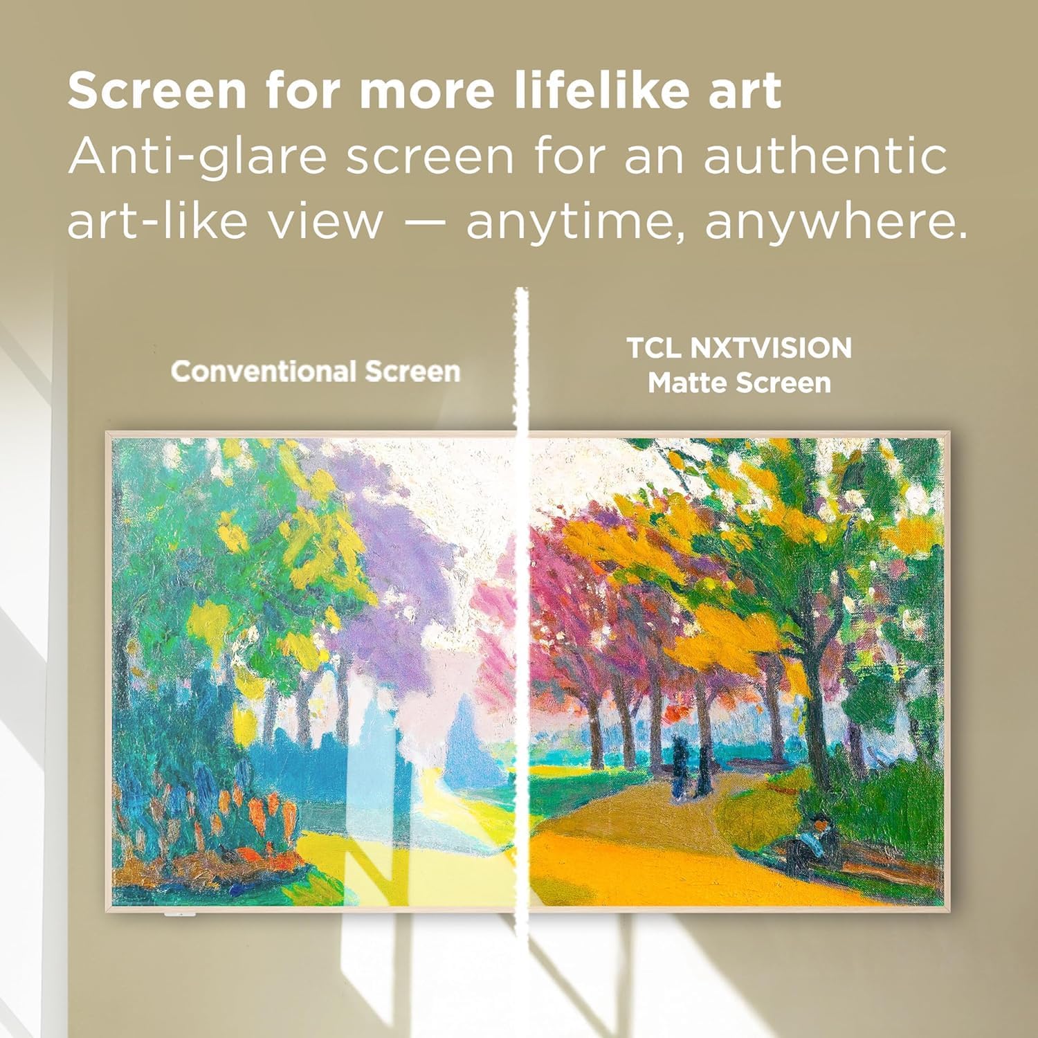 Comparison of conventional screen versus TCL NXTVISION Matte Screen