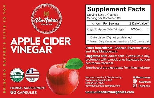 Miniatura 2 de Cápsulas de vinagre de sidra de manzana 1000 mg | Suplemento herbario orgánico | 60 cápsulas