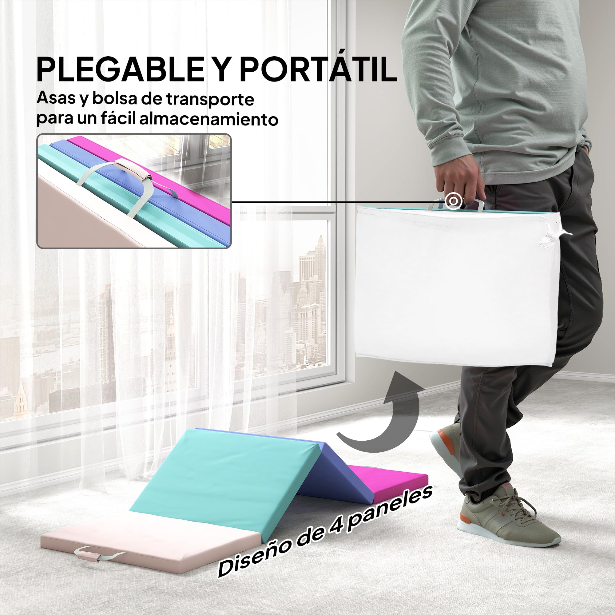 SPORTNOW Colchoneta Gimnasia Plegable de Grosor de 5 cm, Tapete de Ejercicio con Asas de Transporte, Bolsa, Esterilla de Gimnasia para Yoga, Aeróbic, Artes Marciales