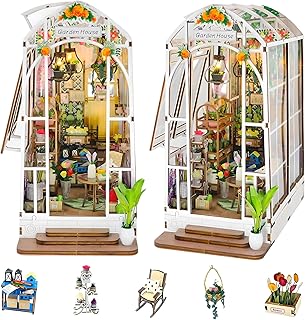 Garden House DIY Book Nook Kit – Miniature Greenhouse Book Nook Bookshelf Insert with LED Lights | 3D Wooden Craft Kit for...