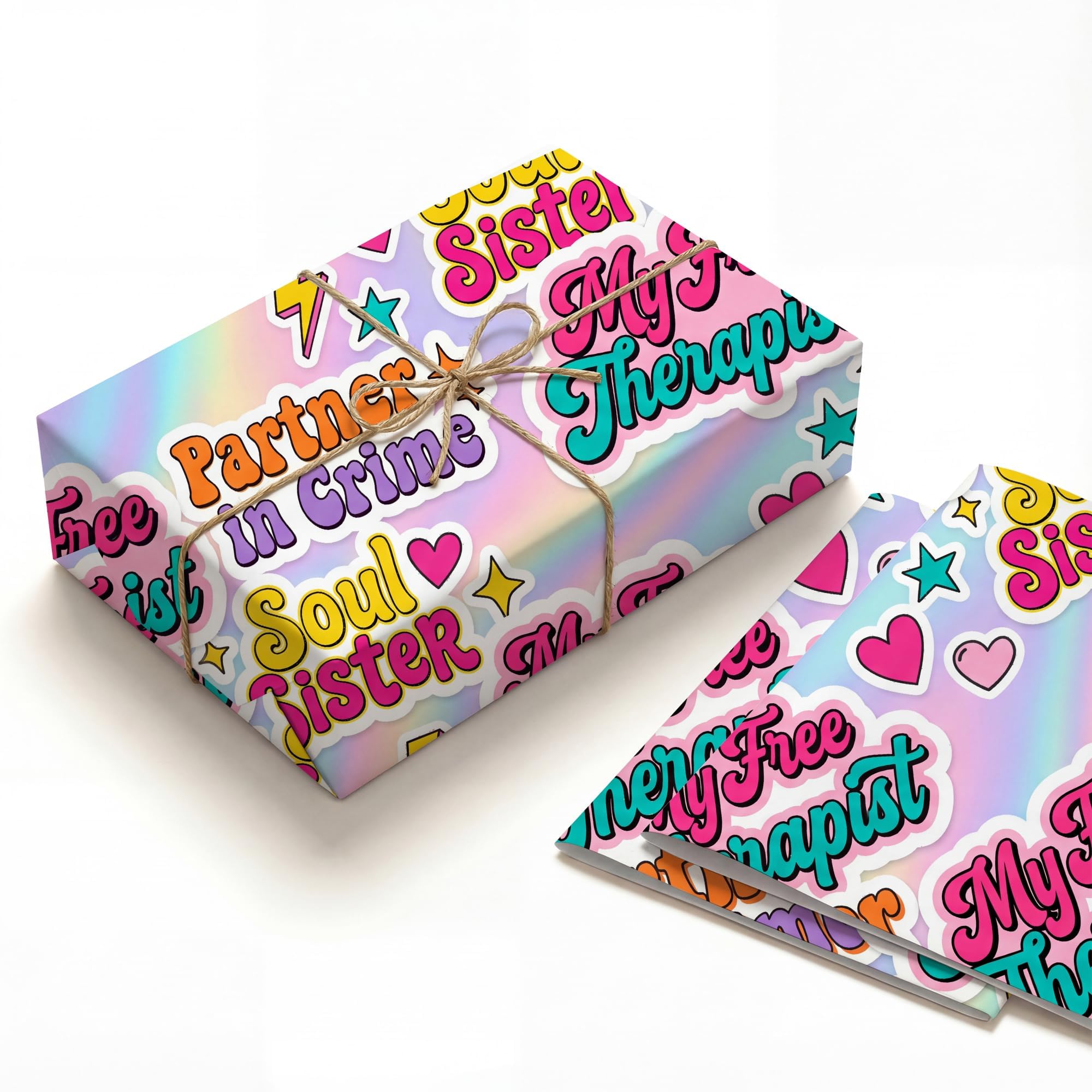 SHSEEN Y2K Holographic Best Friend Wrapping Paper, 19.6 x 27.5 in, 2 Sheets