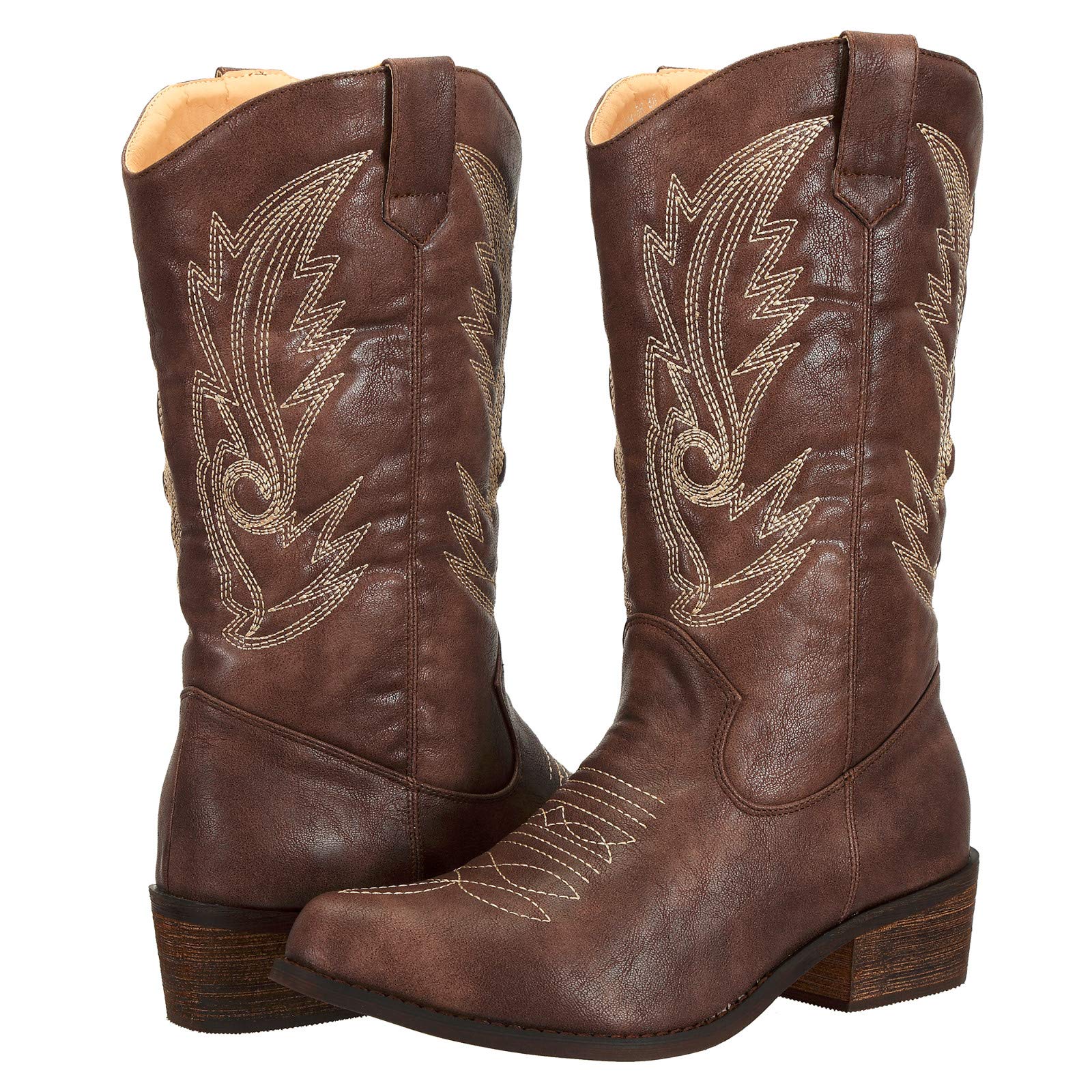 Ladies Cowgirl Cowboy Boots for Women Pointed Toe Mid Calf Country Western Fashion Shoes