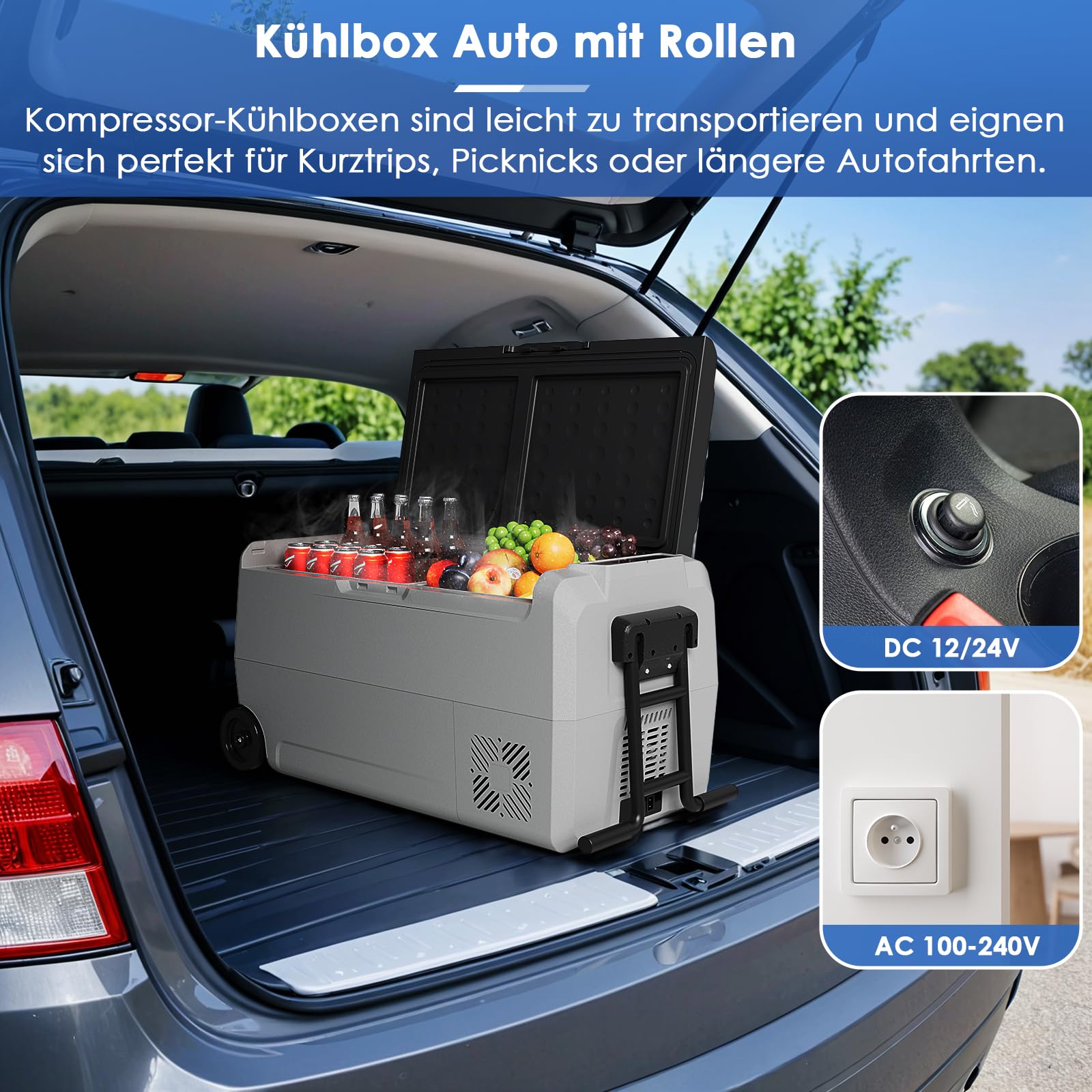 LIFERUN Kompressor Kühlbox, 32 Liter Kompressor Gefrierbox mit LED-Licht, 2PCS Räder, MAX/ECO Modus, bis -20℃, Kühlbox Auto DC 12/24V, Kühltasche Elektrisch AC 100-240V, Mobil Kühlschrank für Camping