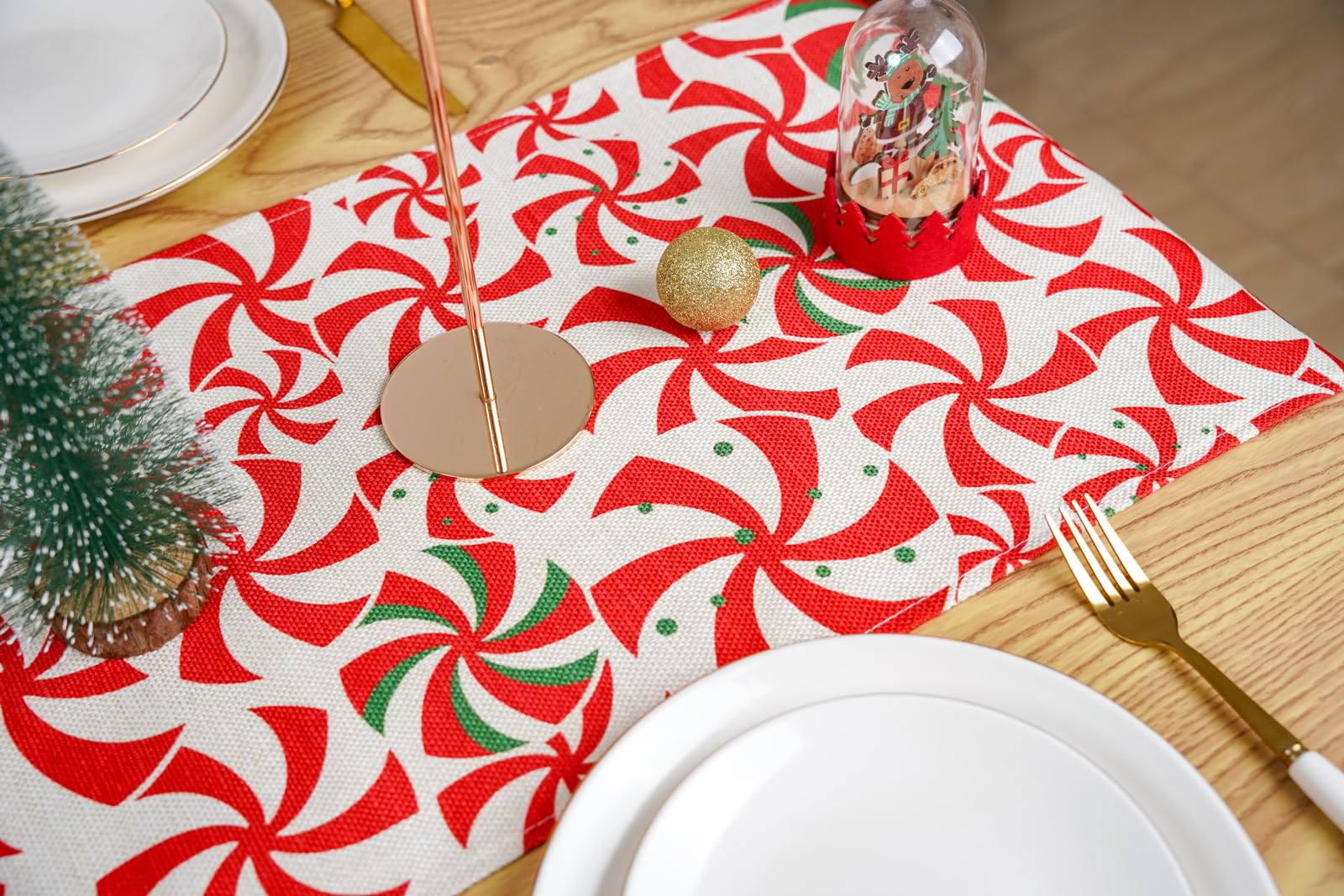 Camino de mesa de Navidad, piruletas de bastón de caramelo, decoración de mesa roja para el hogar, invierno, Navidad, vacaciones, interior, cocina, comedor, decoración de 13 x 108 pulgadas