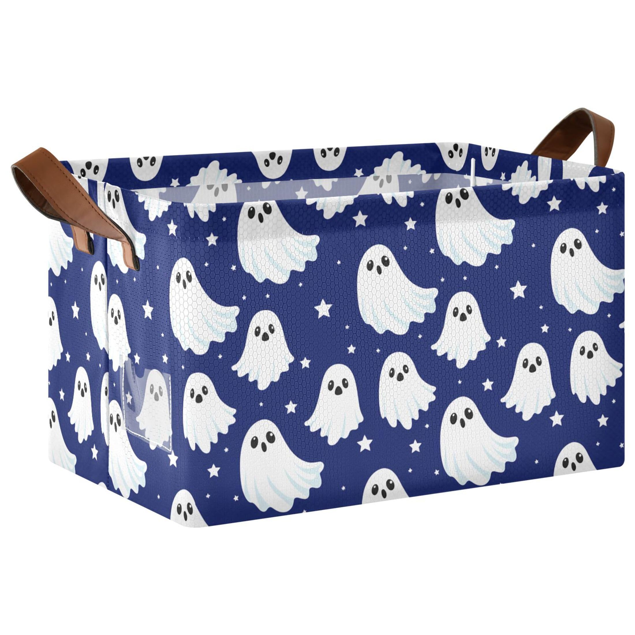 Kutsu Ghosts Foldable Storage Basket Collapsible Bin With Handles For Shelves