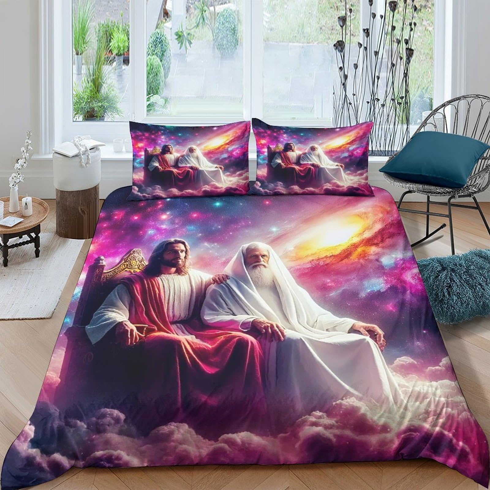 Linge de lit Jésus motif religieux 3 pièces 220x240 pour chambre adulte et ado