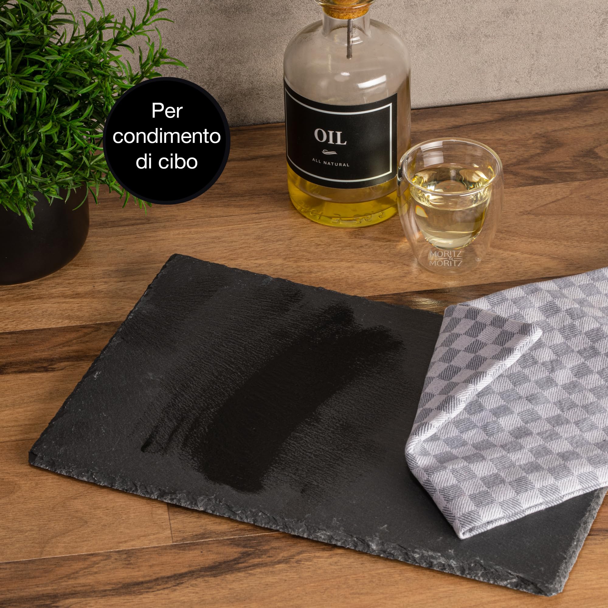 Moritz & Moritz 6 Piatti in Ardesia Rettangolare 30x20cm - Piatti da Portata Con Matita a Gesso - Per Buffet, Sushi e Formaggio, Perfetti per Decorare