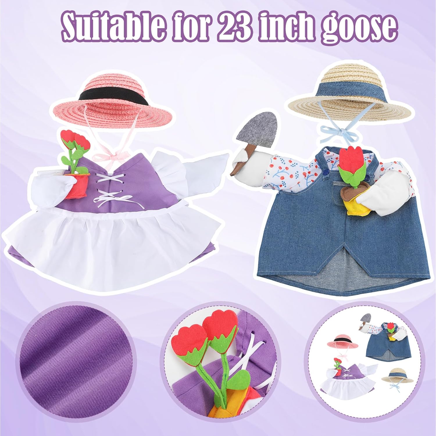 Arrowbash 2 Set Summer Porch Goose Outfits - 23'' Garden Goose Couple Clothes with Straw Hat for Spring Summer Porch Patio Yard Lawn Outdoor Costume Geese Decoration