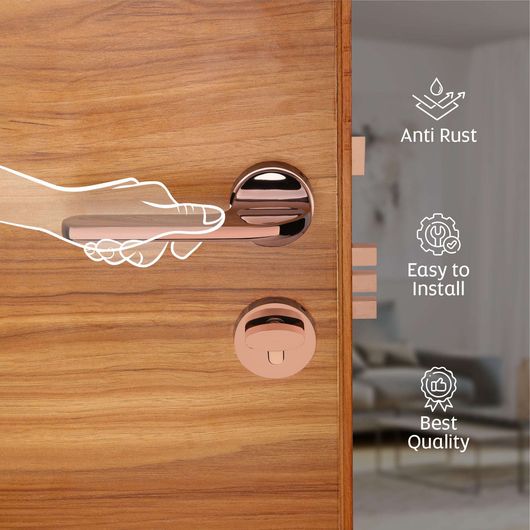 Rose Gold Mortise Door Lock - Secure & Stylish -7