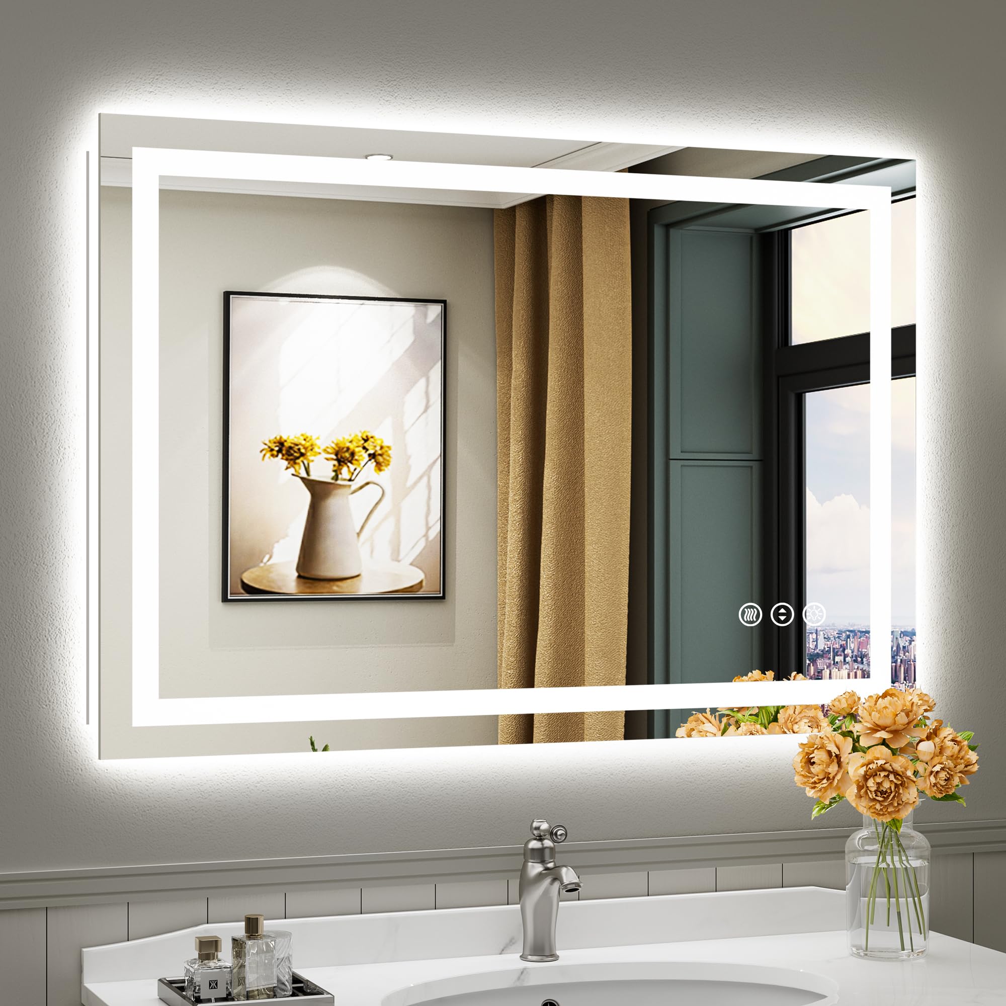 Briivue 44x30 Inch LED Bathroom Mirror with Lights, Backlit &amp; Front Lit