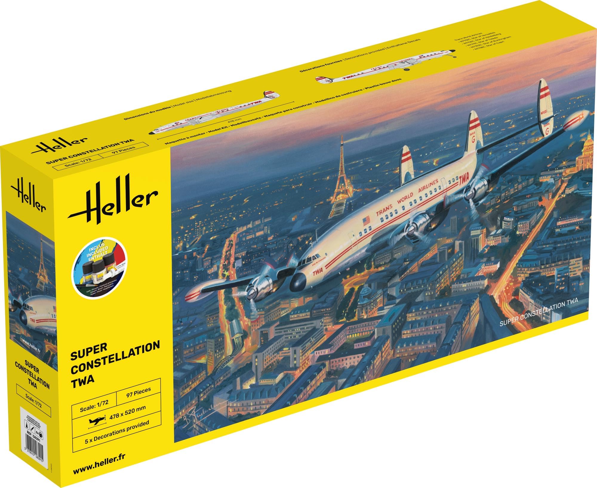 Heller 58391 Starter Kit Super Constellation TWA 1/72