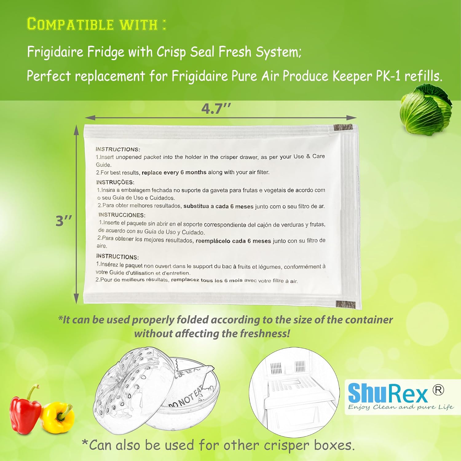 6 Pack PK-1 Produce Saver Refills for Frigidaire Pure Air Produce Keeper FRPAPKRF2PK FRPAPKRF, Compatible with Frigidaire Crisp Seal Fresh System Crisper Drawers