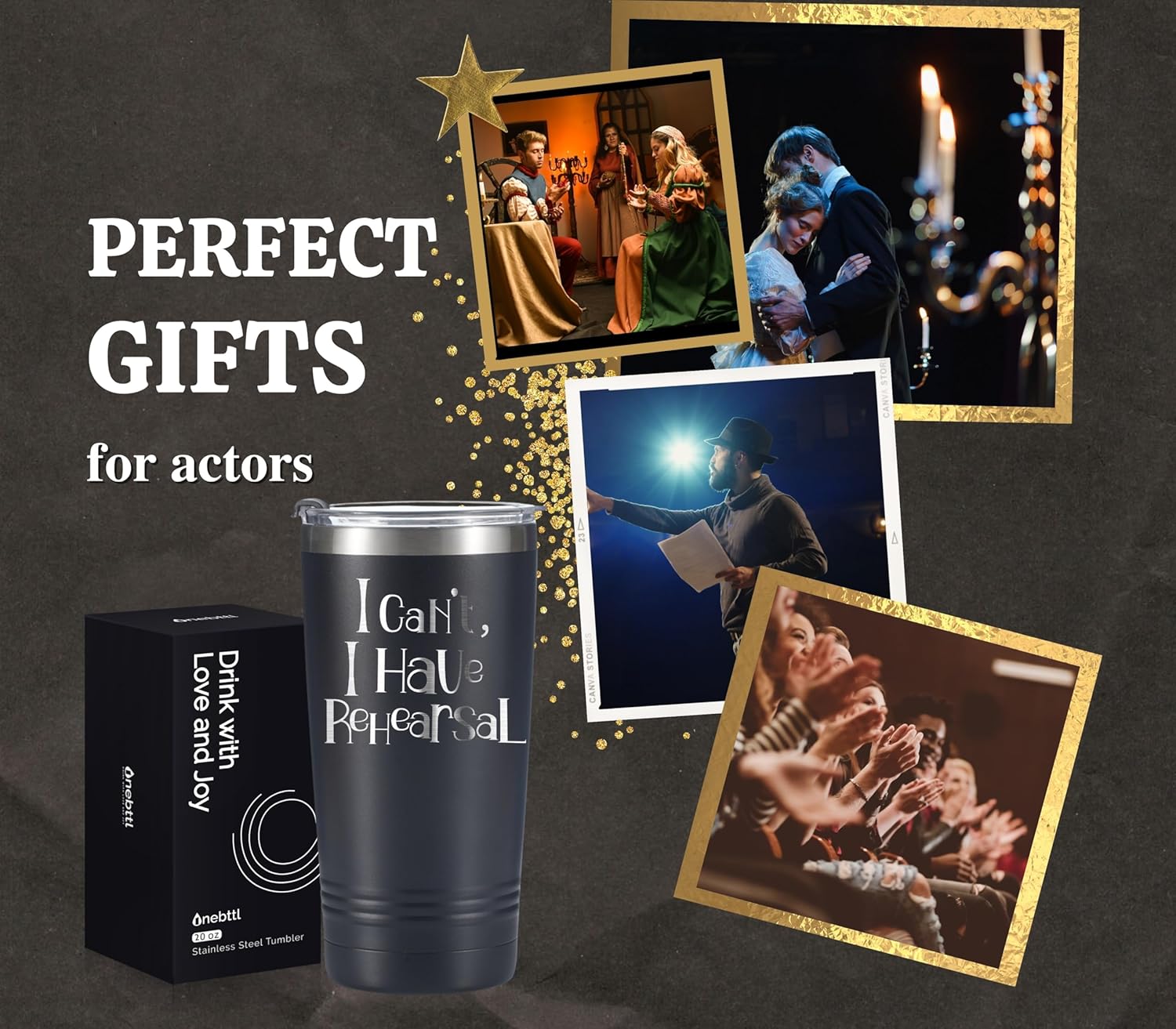 Onebttl Theater Gifts, Broadway Gifts for Musicians, Actors and Music Teacher on World Theatre Day, Birthday and Chistmas, 20 oz Insulated Stainless Steel Tumbler - REHEARSAL - Image 7