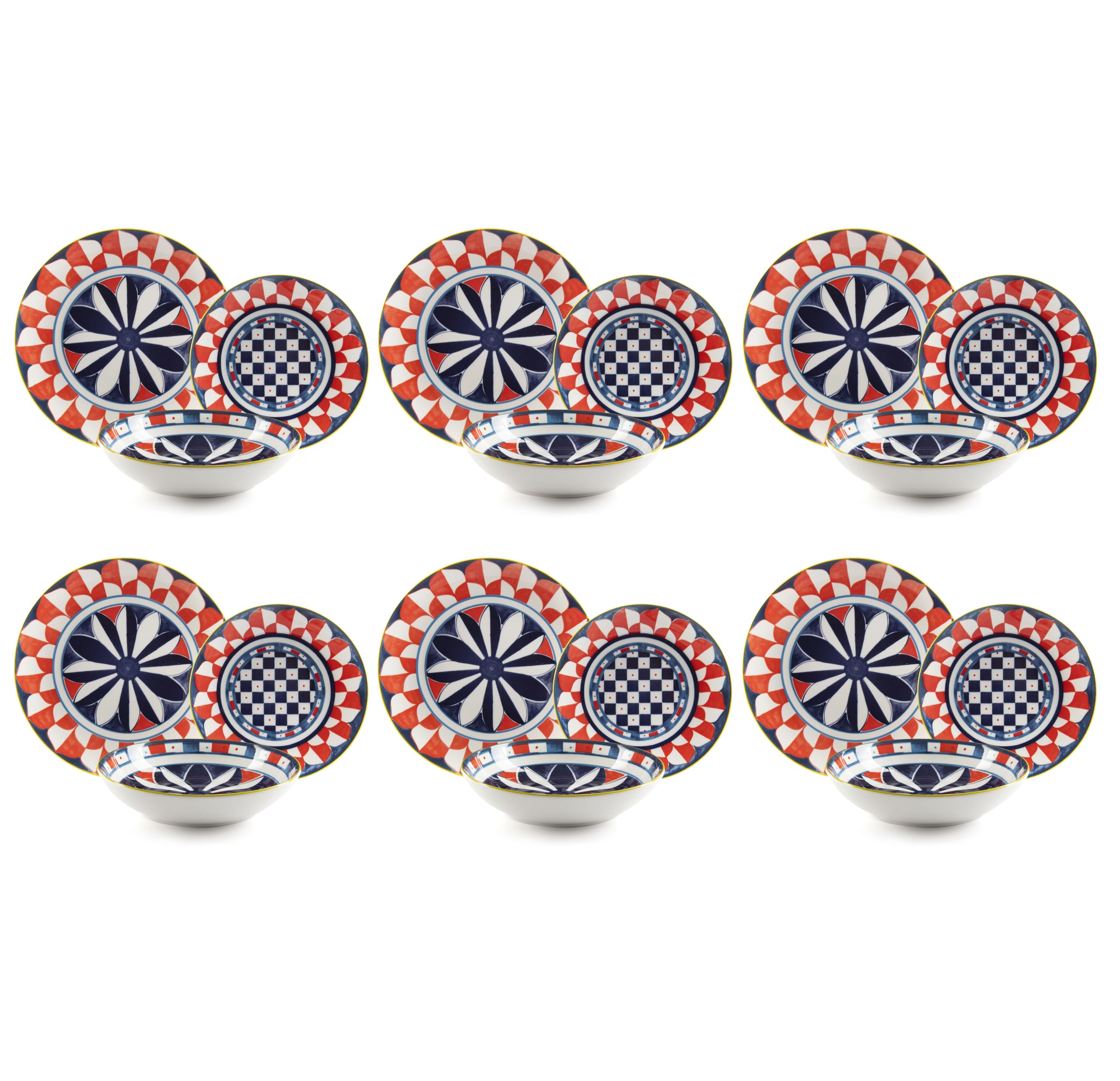 Excelsa Sciacca - Vajilla de porcelana de 18 piezas, estilo siciliano, decoración mediterránea