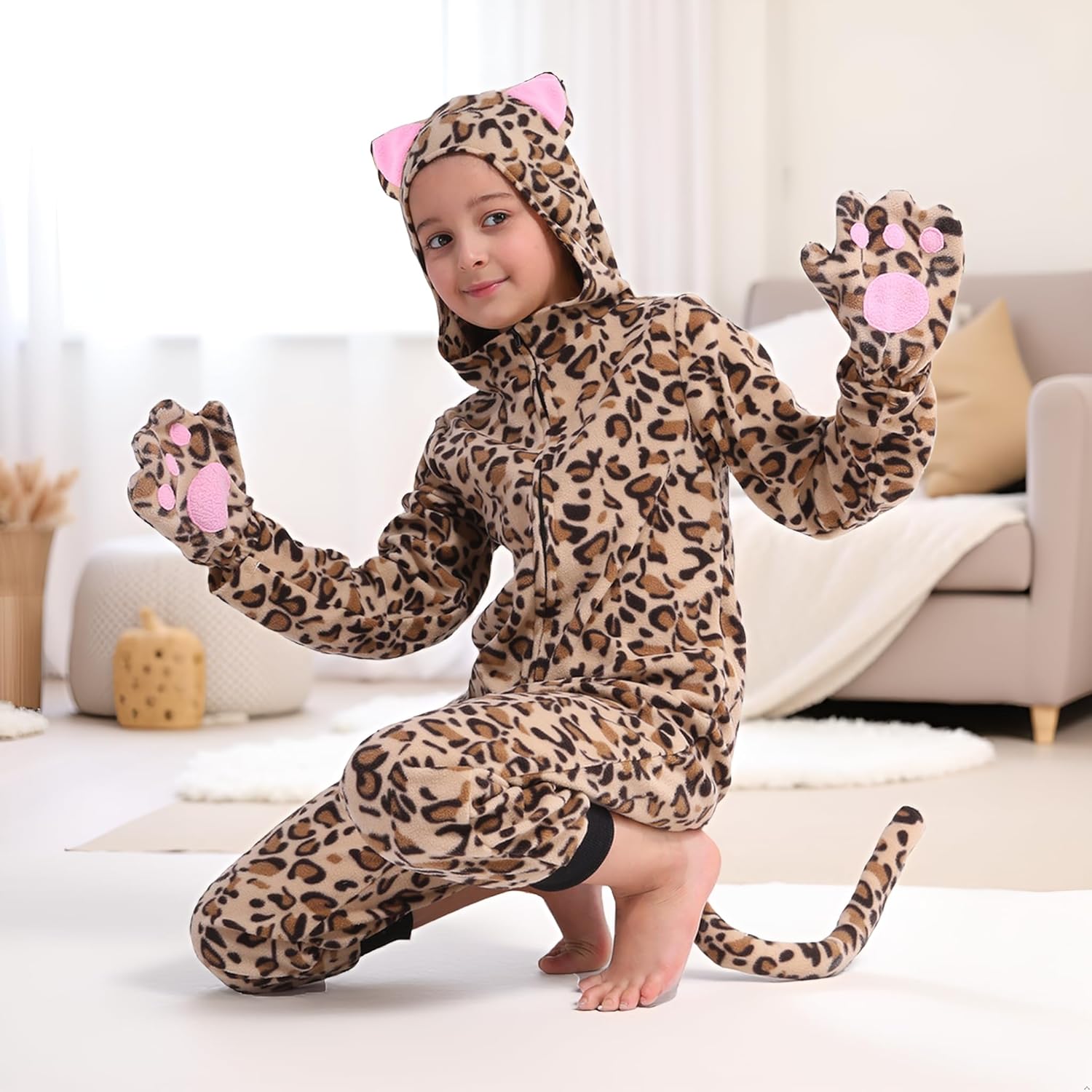 Wizland Kid Animal Onesie Tiger Black Cat Costume Cheetah Blue Monster Jumpsuit for 4-14 Years - Image 4