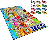Vista 13 de Booooom Jackson Alfombra Infantil de Tren y Ciudad - Antideslizante, Lavable, Pista de Carreras de Coches para Niños y Niñas