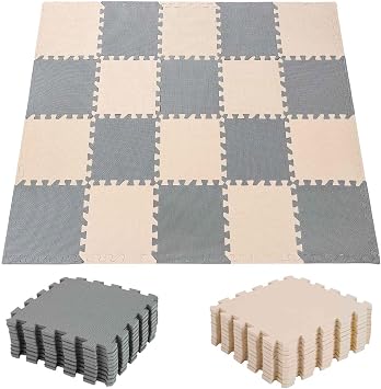 CROWNSHOP 20PCS Baby Play Mat 30x30x1CM Foam Kids Play Mat Interlocking Floor Tiles Multi Colour Soft EVA Baby Floor Mats for Children's Play and Crawl Grey+Off White
