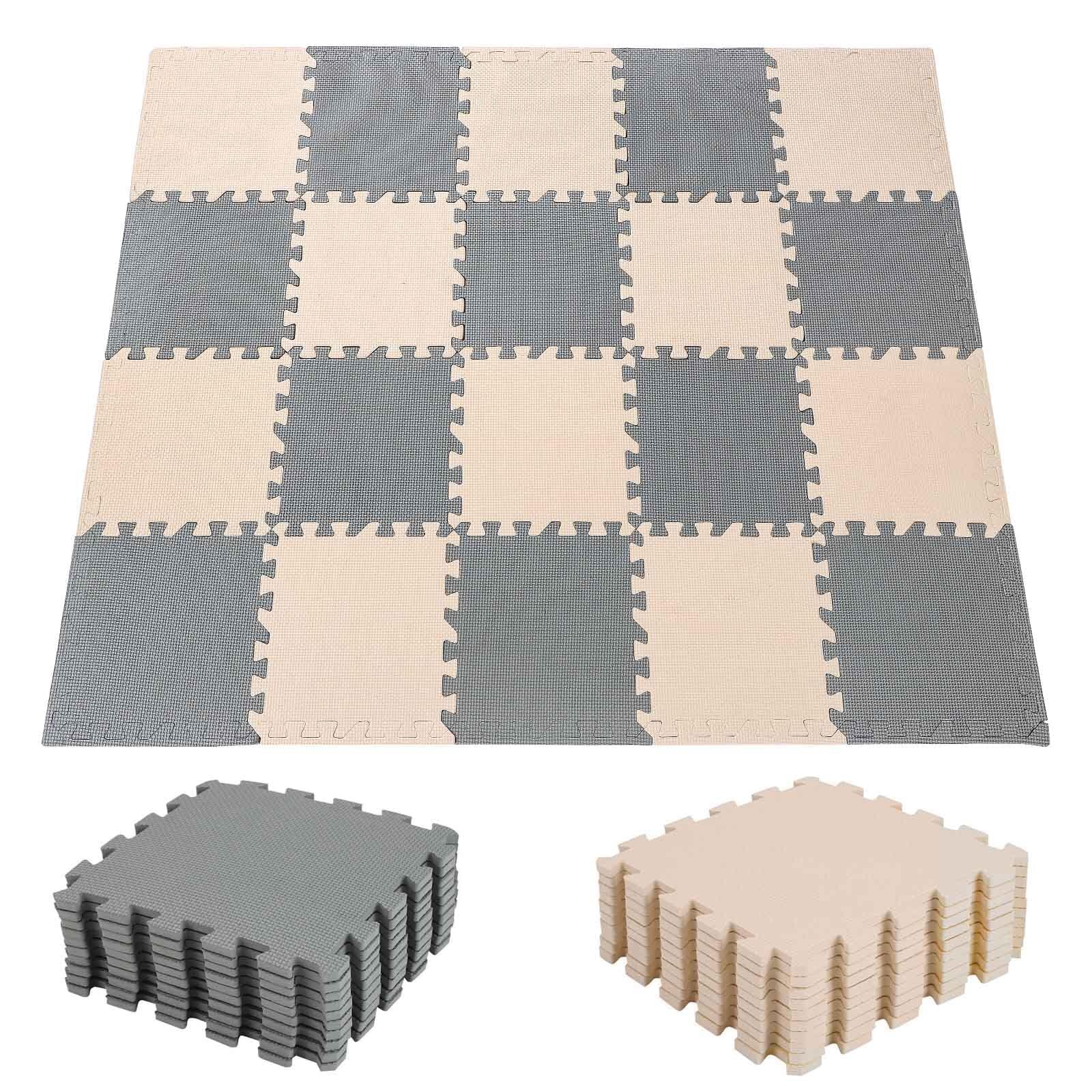 CROWNSHOP 20PCS Baby Play Mat 30x30x1CM Foam Kids Play Mat Interlocking Floor Tiles Multi Colour Soft EVA Baby Floor Mats for Children's Play and Crawl (Grey+Off White) — image 1