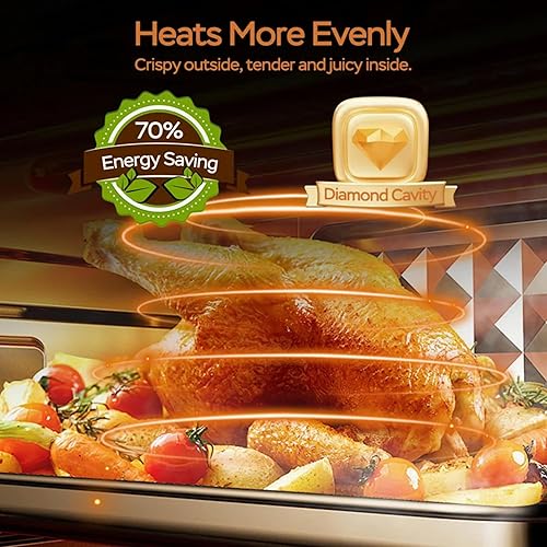 Miniatura 6 de PlumChef - Horno tostador de convección de 13 cuartos de galón, 4 rebanadas, 1500 W, 7 en 1, multifunción con asado, hornear, parrilla, asar,