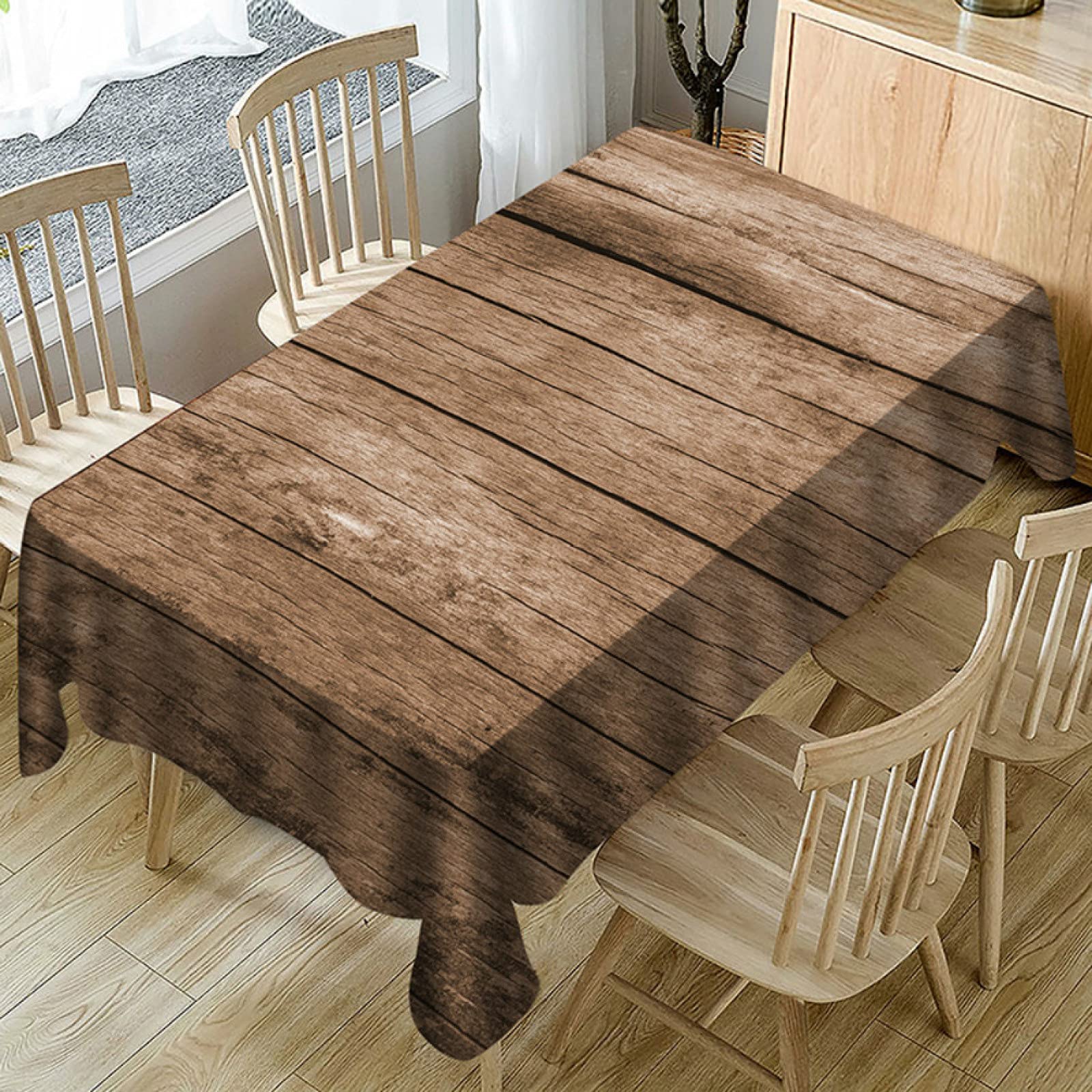 Nappe en lin polyester imprimée grain de bois décor maison 150x300