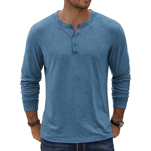 COOFANDY Camiseta masculina Henley manga longa casual leve pulôver camisetas macias elásticas básicas tops outono