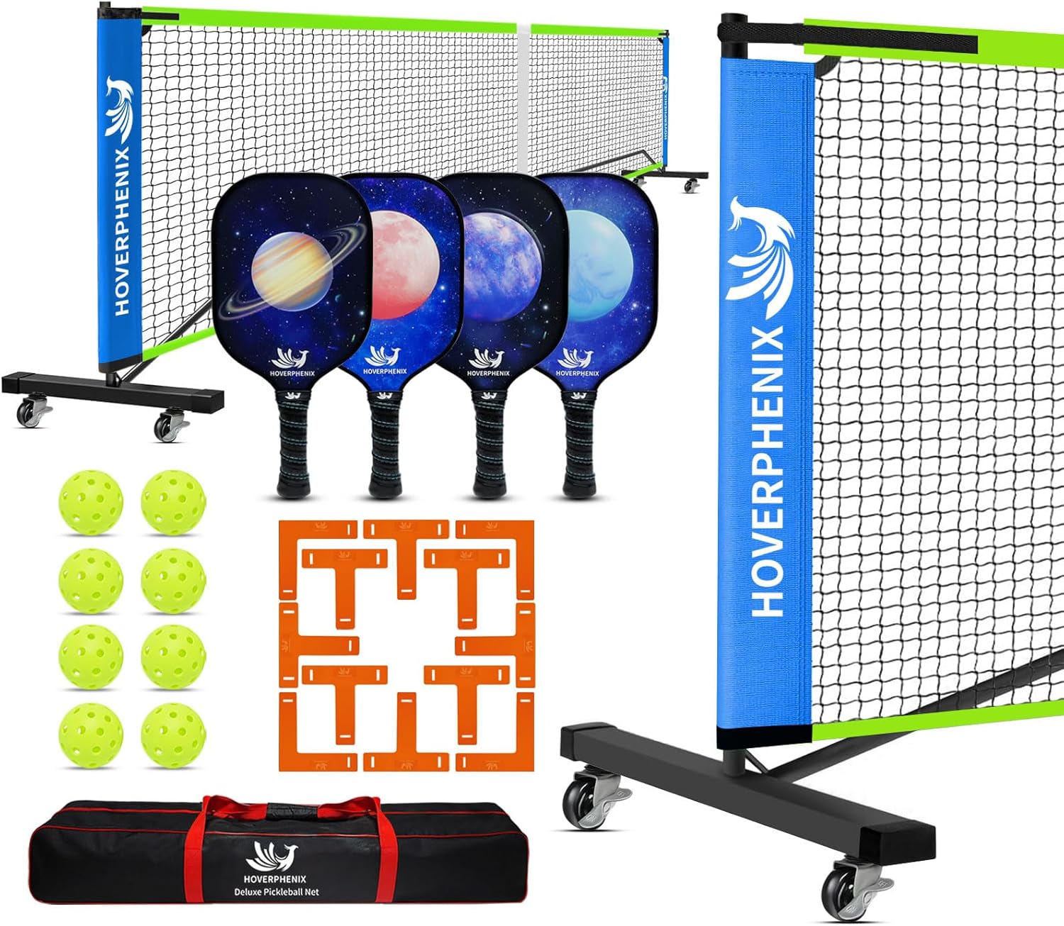 Pickleball Net for Driveway, 22FT Regulation Size Pickleball Net with Paddles Set of 4, Pickleballs and Carry Bag for Outdoor Indoor Game