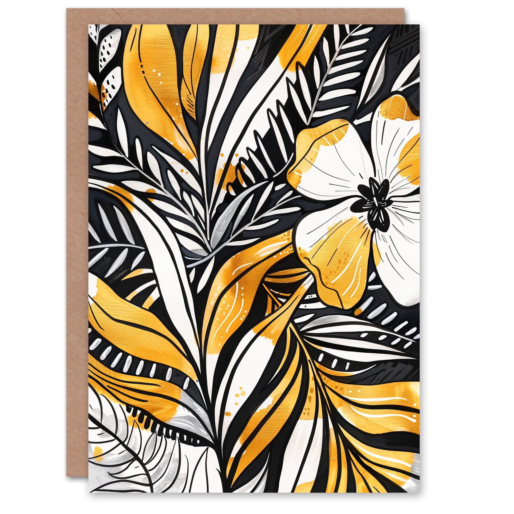 Artery8 Greeting Card Plant Lover Fern Flower Bloom Black Gold White For Her Woman Birthday Card