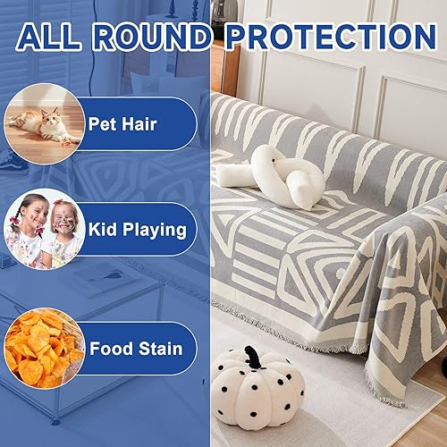 Miniatura 7 de VClife - Funda para sofá de 2 plazas, de felpilla, antideslizante, bohemia, lavable, apta para perros, suave, lavable, con borlas, jacquard