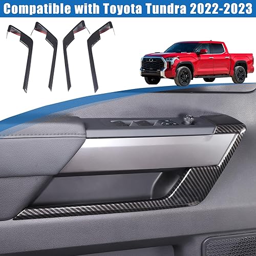 Miniatura 4 de Cubierta de Panel de Puerta Interior de Automóvil Compatible con Toyot Tundra 2022 2023 2024, Cubierta de Panel de Manija de Puerta Interior de ABS