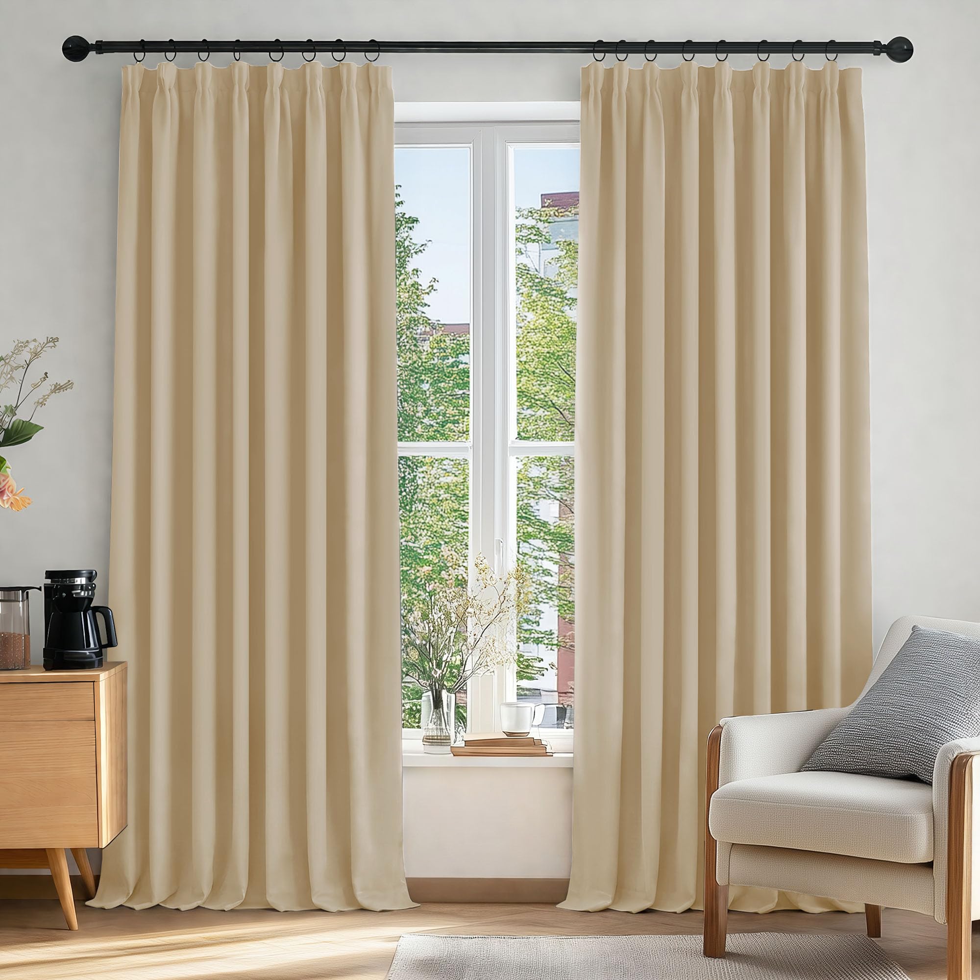 Deconovo Home Decoration Thermal Insulated Blackout Curtains Beige Curtains Pencil Pleat Drapes for Bedroom 90 x 90 Inch Biscotti Beige 2 Panels