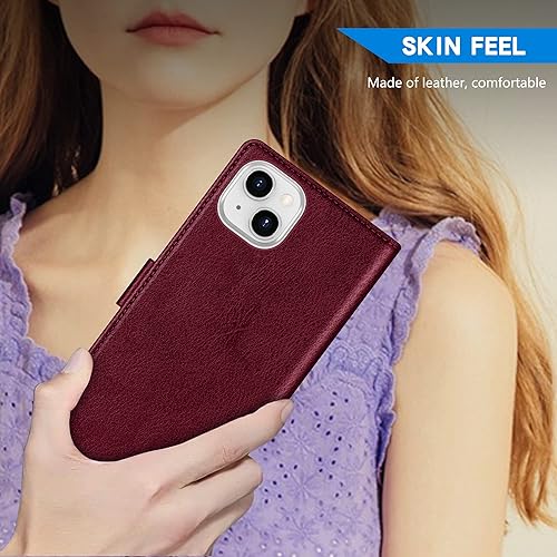 Miniatura 6 de ZZXX Funda tipo cartera para iPhone 14 con bloqueo RFID, ranura para tarjetas, función atril, cierre magnético, funda protectora de cuero para