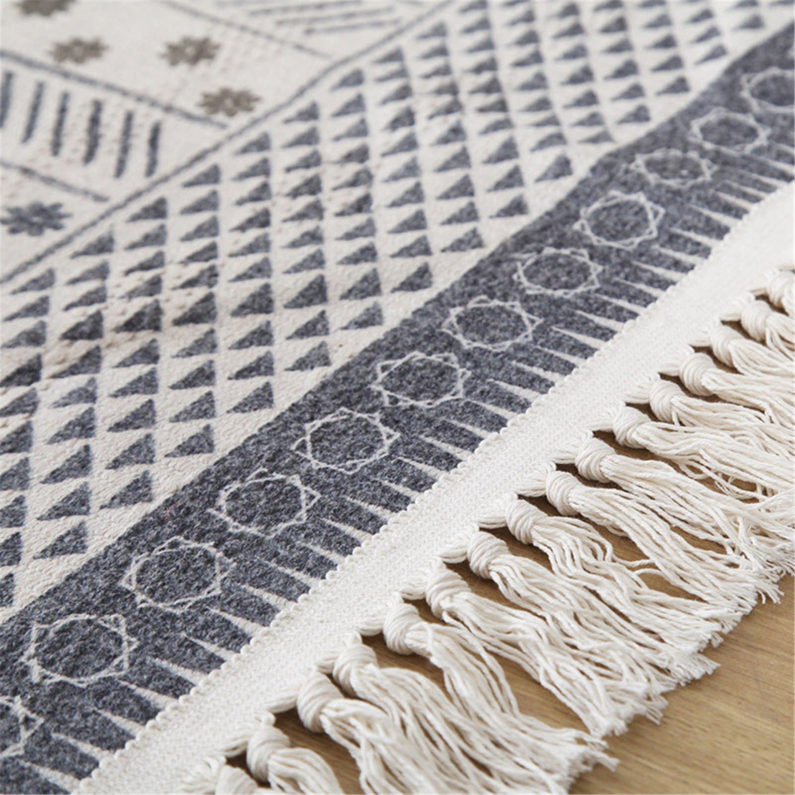 Boho - Tappeto da bagno in cotone intrecciato a mano, con nappe, in cotone, decorazione per la camera da letto, ingresso e corridoio (A,120 x 160 cm)
