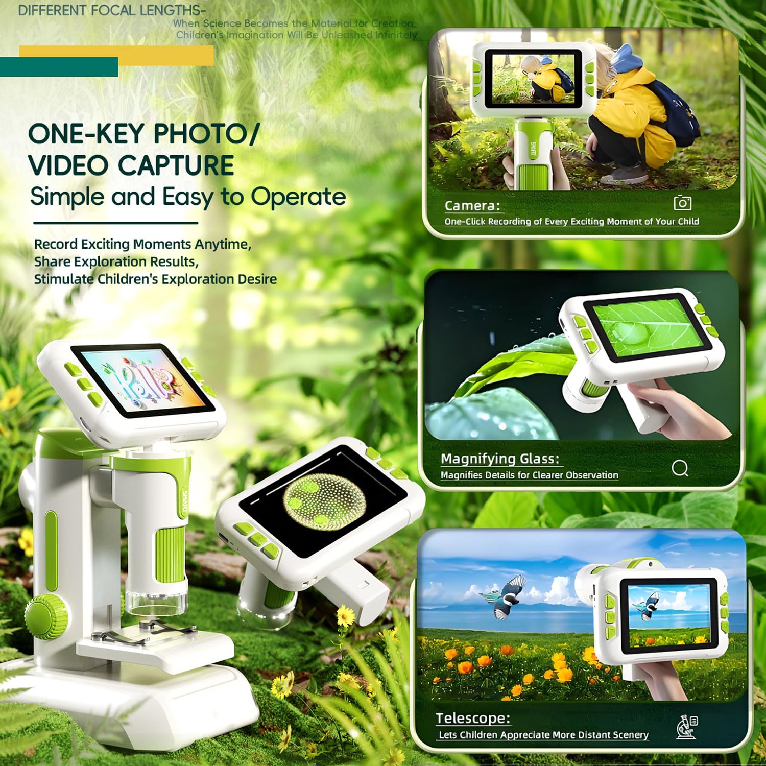 Microscopio Digital para Niños, Microscopio PortáTil 1600x con Pantalla LCD 4.0" para Fotos y Videos Microscopi Infantil Educativo Regalo para Niños 6-12 Años para Ciencia y Experimentos (Verde)