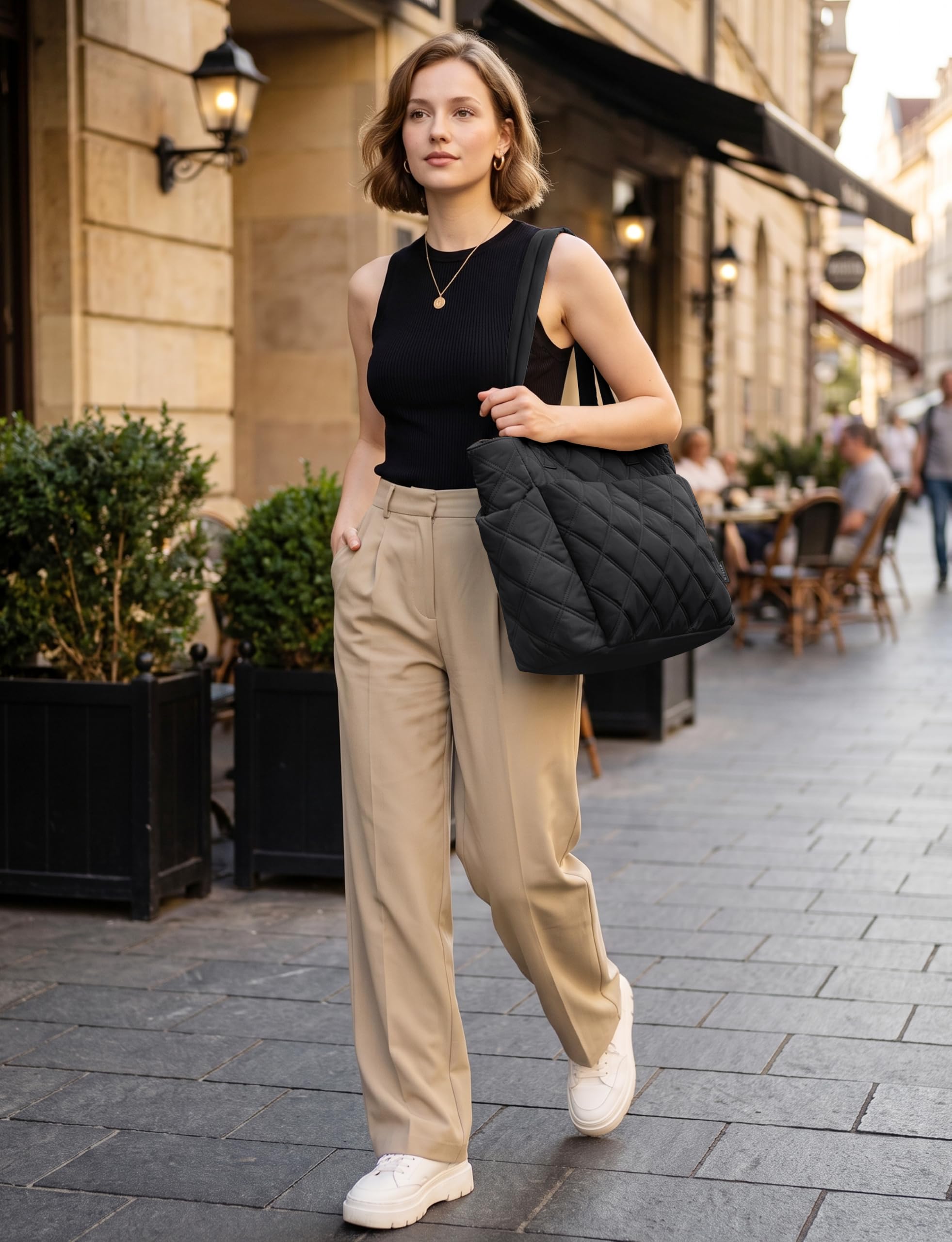 Uselike Bolsa de mano para mujer, ligera, acolchada, con compartimentos para viajes, bolsa de hombro acolchada con cremallera