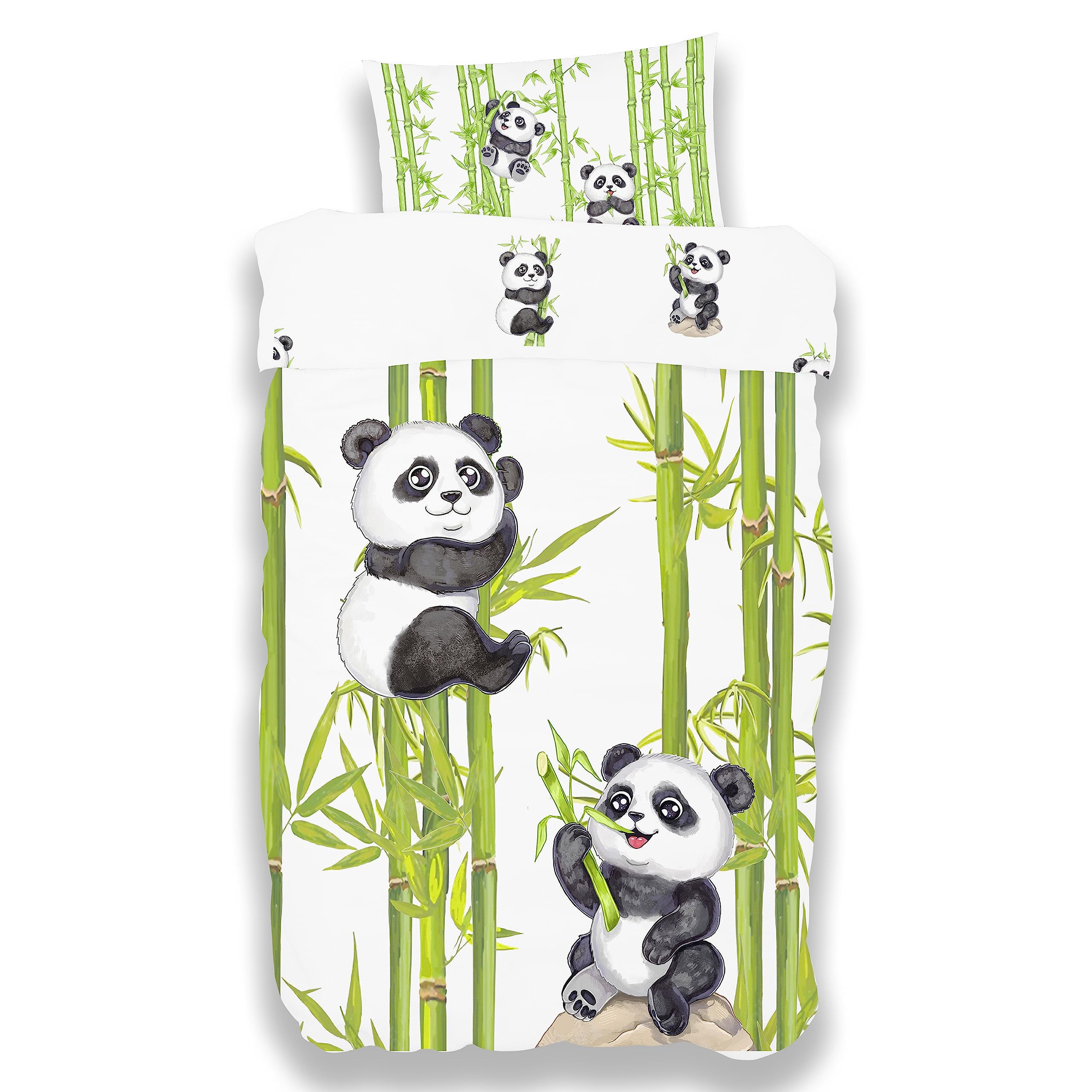 Koru Kids® Kinderbettwäsche 100x135 aus 100% Baumwolle mit Panda-Motiv – Kinder- & Baby-Bettwäsche Set für Mädchen Jungen mit Kopfkissen- und Bettdeckenbezug (100 x 135 und 40x60) - 60 Grad waschbar