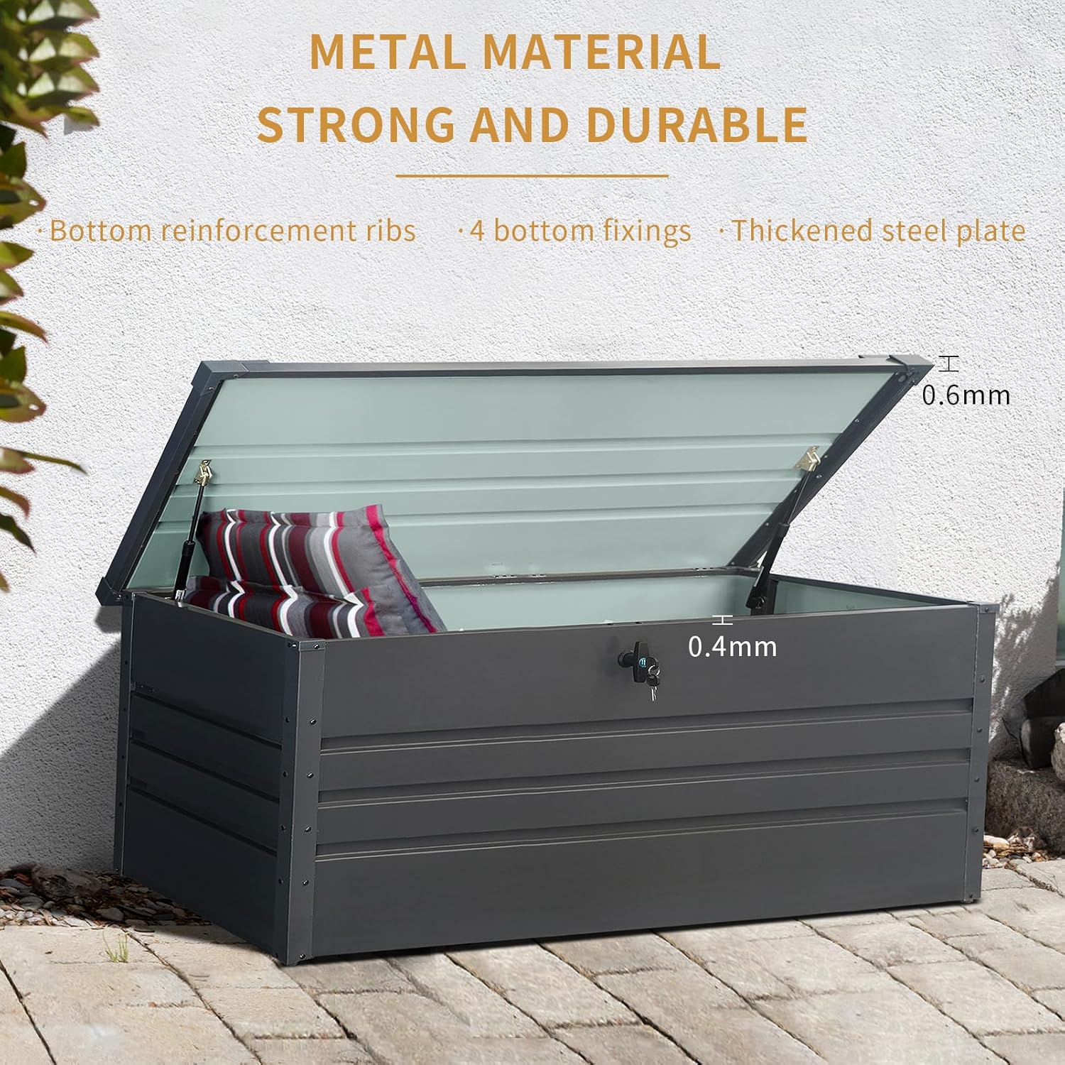 260 Gallon Metal Outdoor Deck Box, Extra Large Patio Storage Box with Lockable Storage Containers for Patio Furniture Cushions, Pool Accessories, Garden Tools