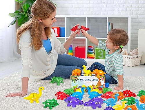 Miniatura 5 de Juguetes Montessori de dinosaurio para niños y niñas de 2 a 6 años, 26 piezas de juguetes de motor fino a juego del alfabeto de doble cara para
