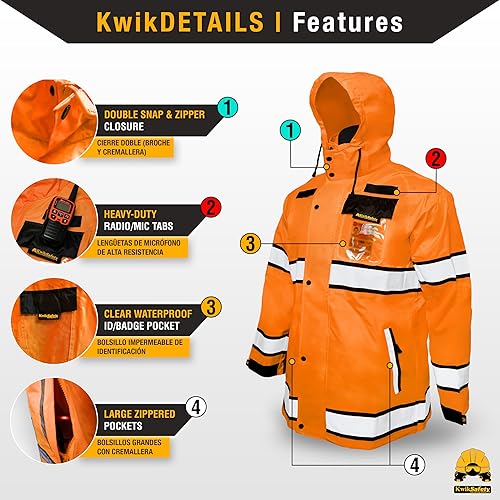 Miniatura 5 de KwikSafety - Charlotte, NC - Chaqueta de lluvia TORRENT y gabardina ANSI OSHA clase 3 de alta visibilidad, equipo de lluvia Hi Vis