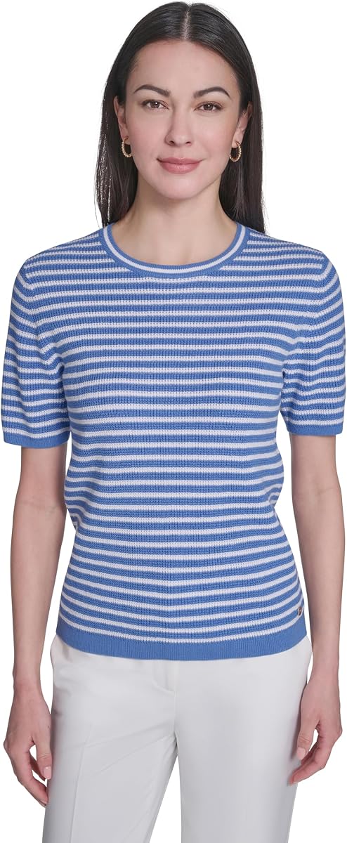 Tommy Hilfiger Suéter de rayas de manga corta para mujer