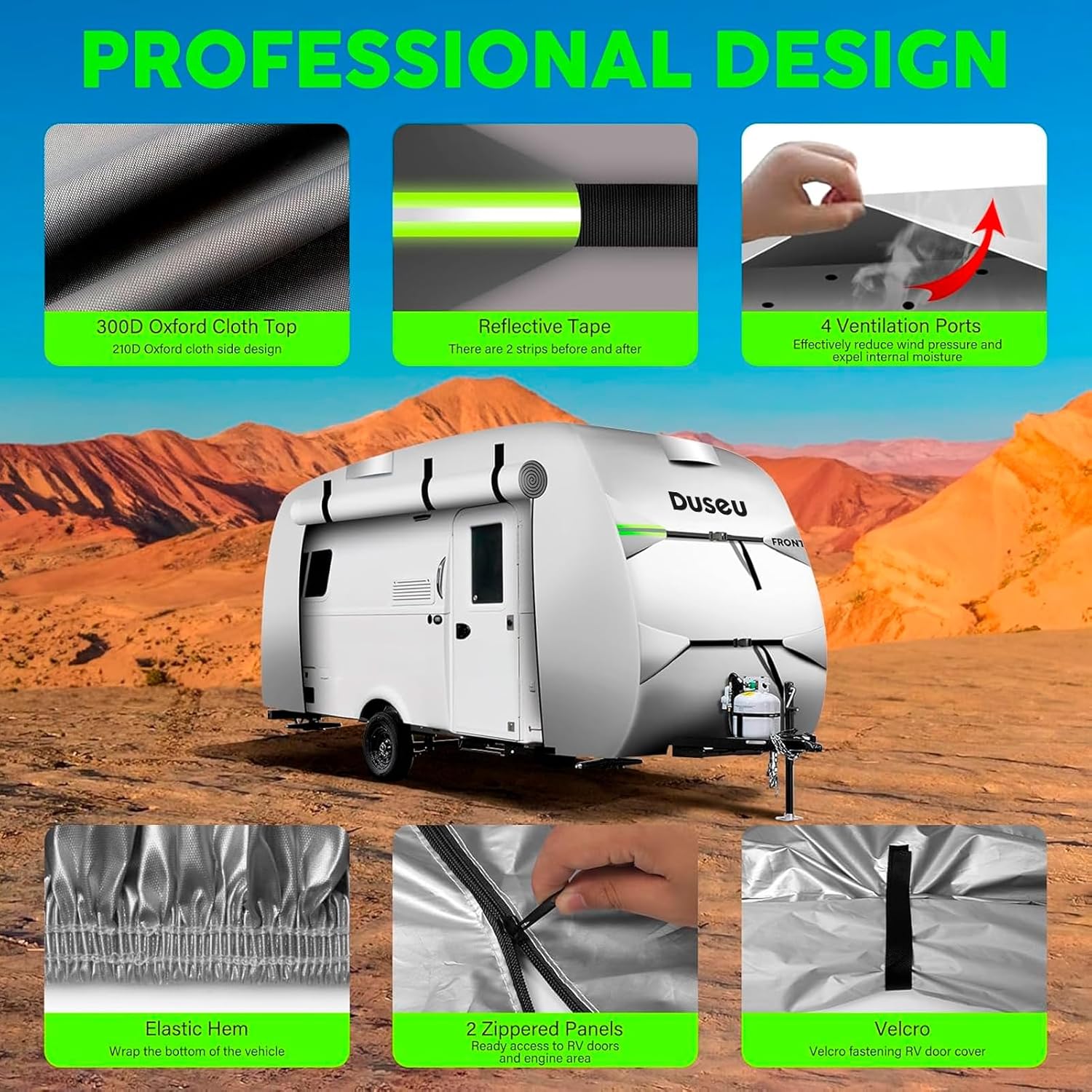 Oxford Travel Trailer RV Cover 11'-13', Travel Trailer Cover, Waterproof Rip-Resistant Anti-UV Camper Cover for Winter Snow with Storage Bag, Jack Cover, Fitted Vehicle Covers for Automobiles