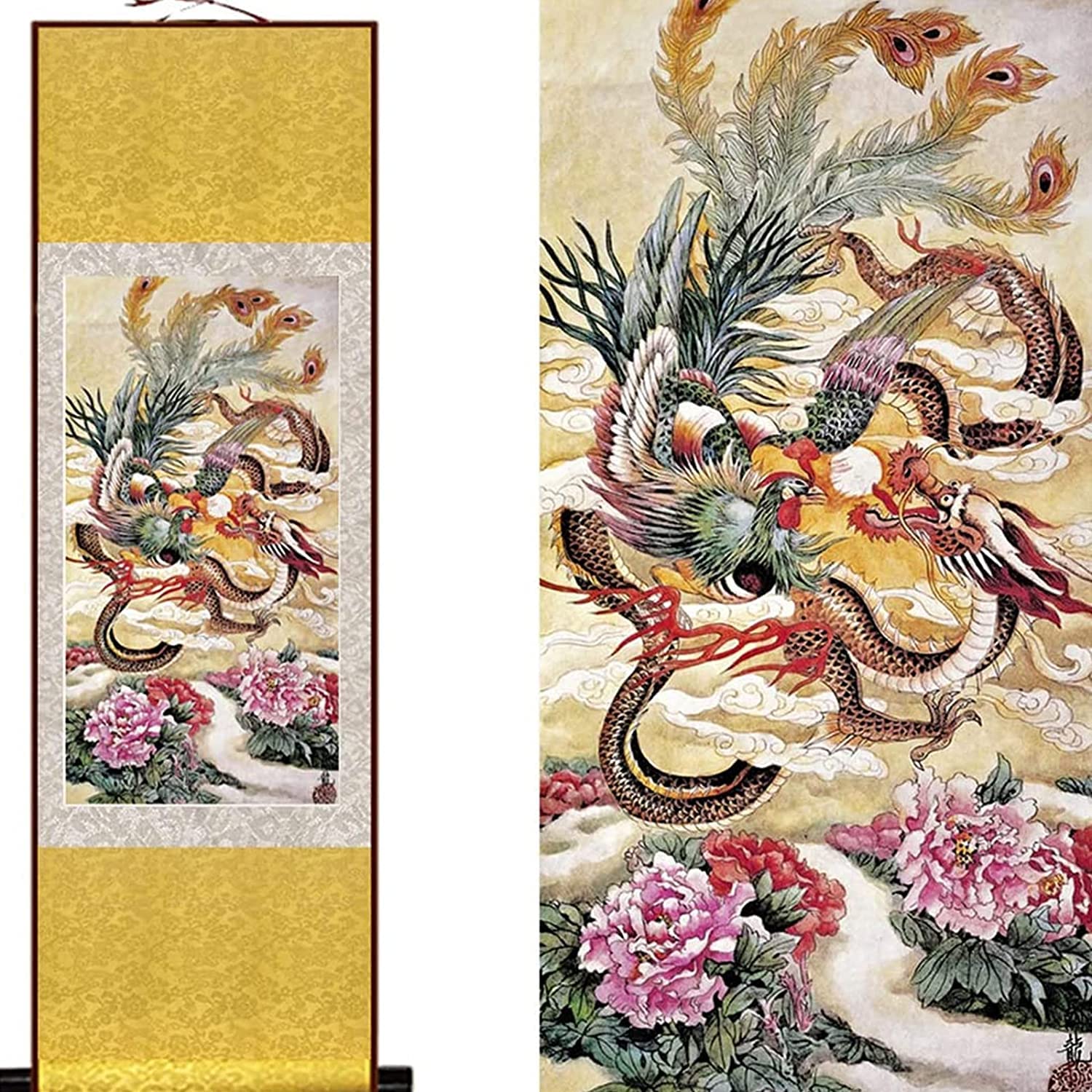 Vrfvsdasaas One Color Chinese Wall Art, Chinese Wall Art Scroll Painting, Dragon And Phoenix Feng Shui Decorations