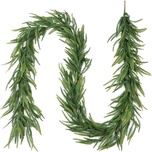 Miniatura 1 de 9ft Christmas Garland, Real Touch Norfolk Pine Garland for Decoration Christmas, Artificial Faux Greenery Garland for Mantle,Outdoor,Stairs