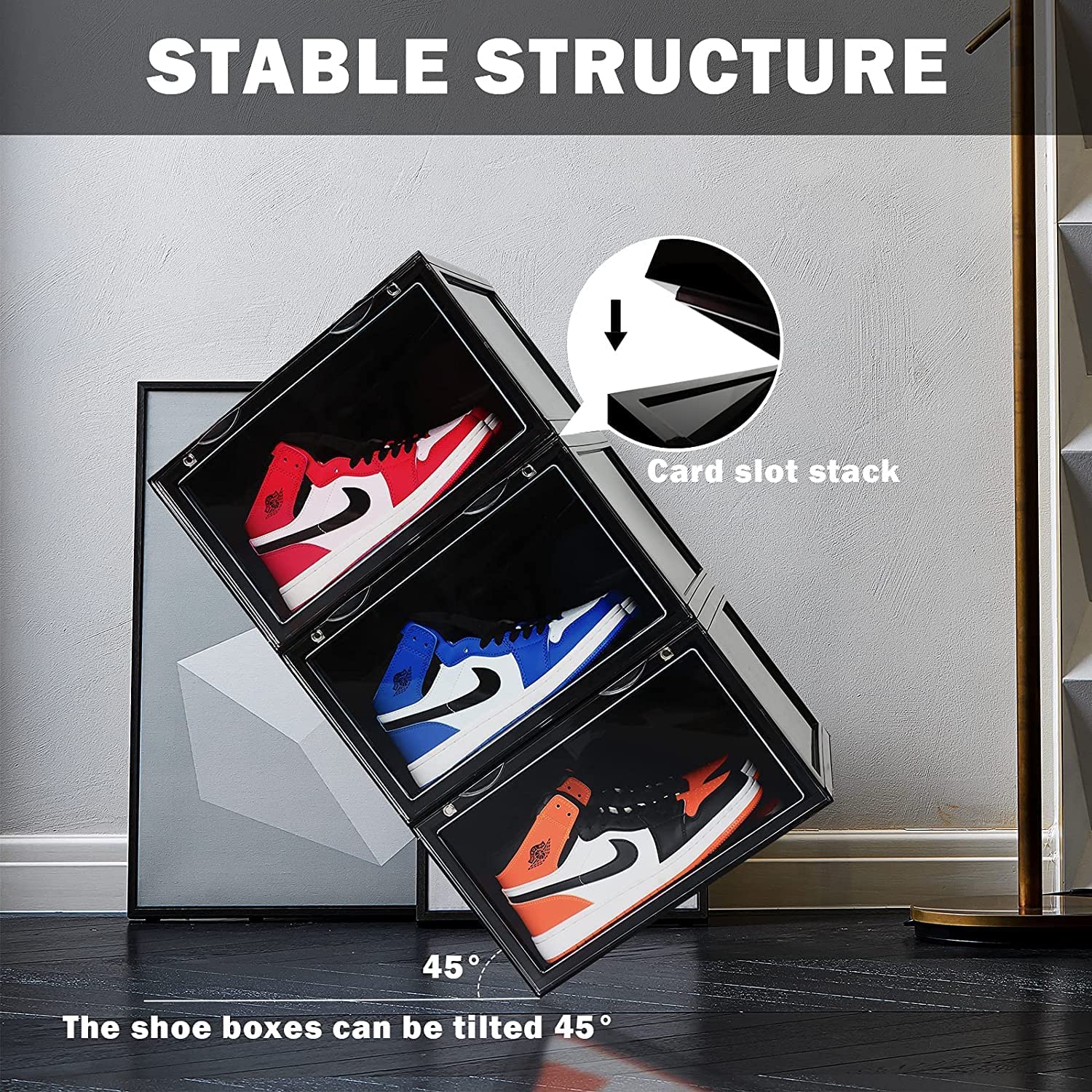 AYSIS Multipurpose Sneaker Containers Bins,Shoe Storage Box,Clear Plastic Stackable Shoe Organizer For Closet,Space Saving Foldable Shoe Sneaker Containers Bins Holders (Pack Of 3,White Transparent) 4