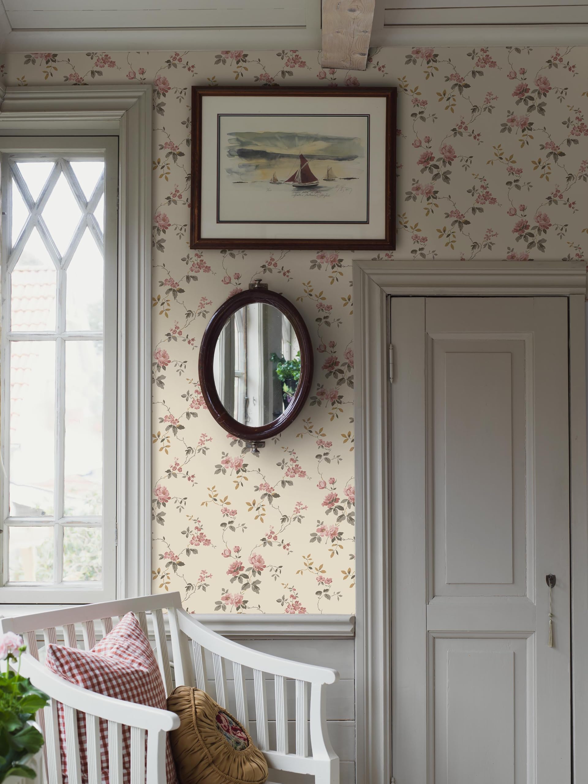 Borastapeter Beige Tapete, Non-Woven Vlies, Botanisch Klassisch, 53cm x 10.05m, Värmdo Rosen Muster
