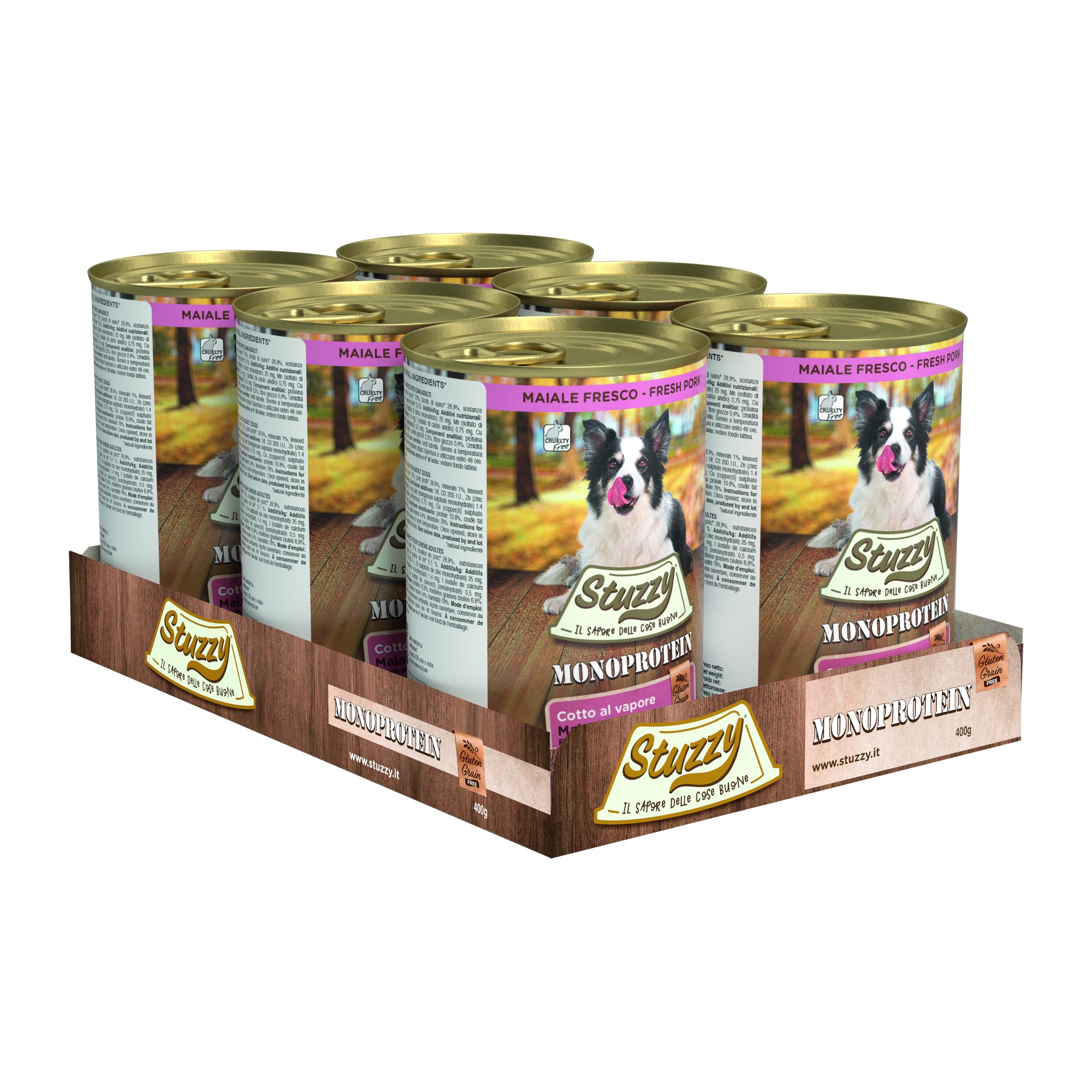 Stuzzy Monoprotein Cibo Umido per Cani con Maiale, 100% Proteine Animali, 6x400g